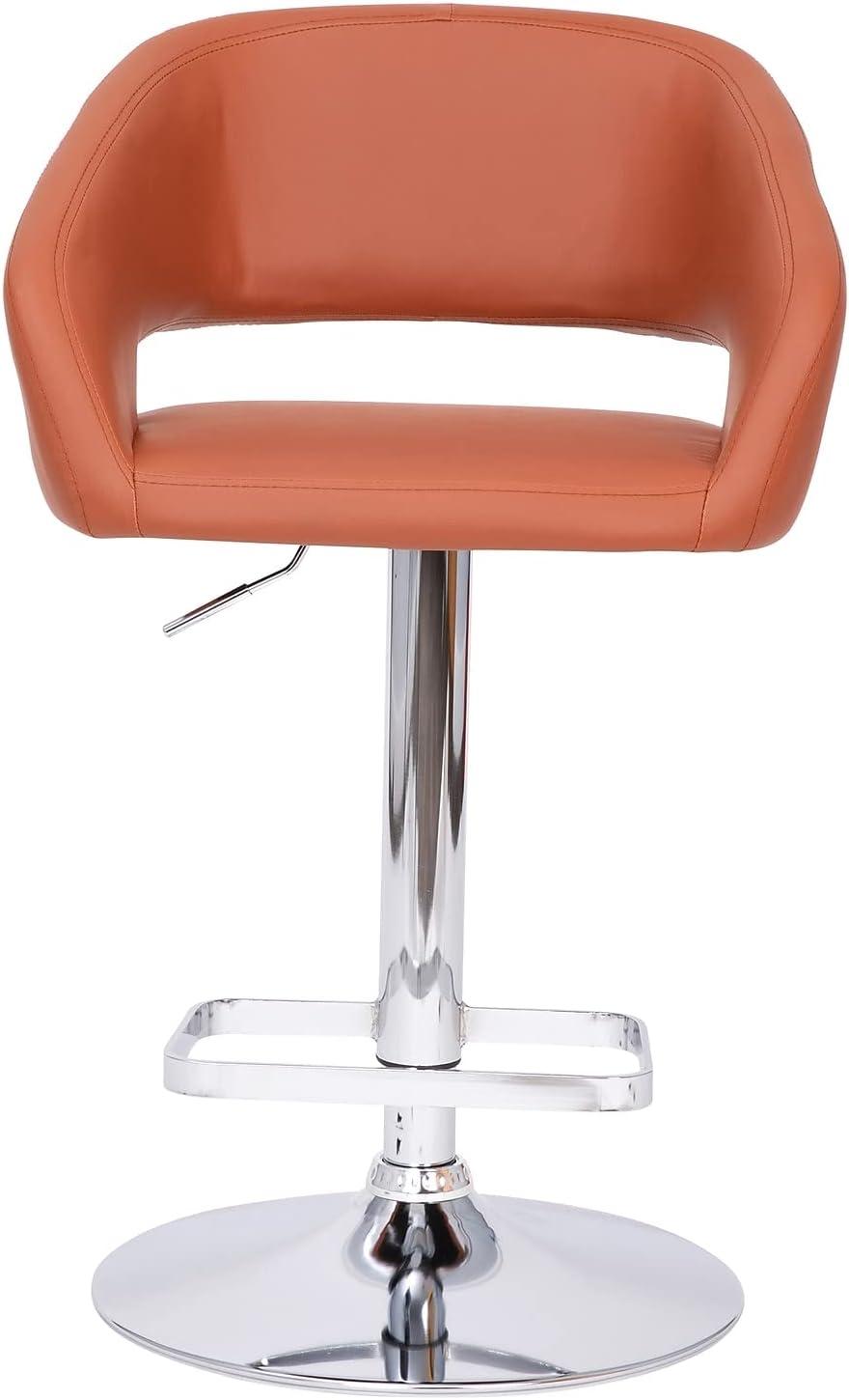 imageFlash Furniture Erik Contemporary Adjustable Height Barstool with Footrest and Rounded MidBack Upholstered Bar or Counter Height Stool GrayChromeCognac VinylChrome Frame