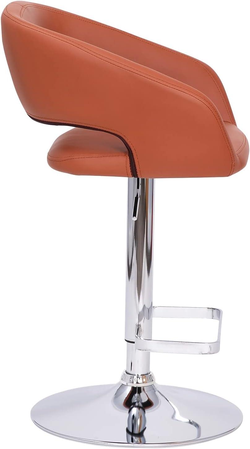 imageFlash Furniture Erik Contemporary Adjustable Height Barstool with Footrest and Rounded MidBack Upholstered Bar or Counter Height Stool GrayChromeCognac VinylChrome Frame