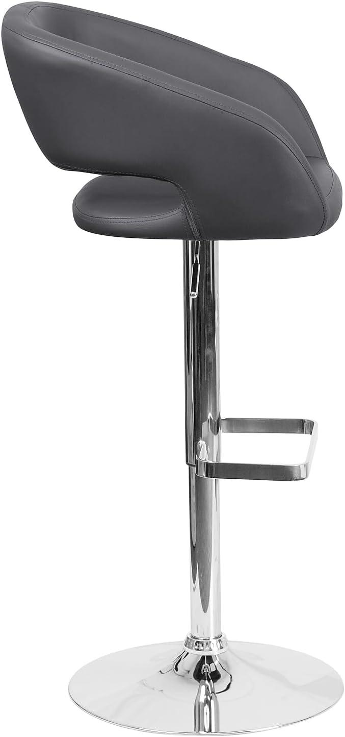 imageFlash Furniture Erik Contemporary Adjustable Height Barstool with Footrest and Rounded MidBack Upholstered Bar or Counter Height Stool GrayChromeGray VinylChrome Frame