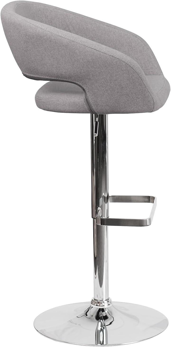 imageFlash Furniture Erik Contemporary Adjustable Height Barstool with Footrest and Rounded MidBack Upholstered Bar or Counter Height Stool GrayChromeGray FabricChrome Frame