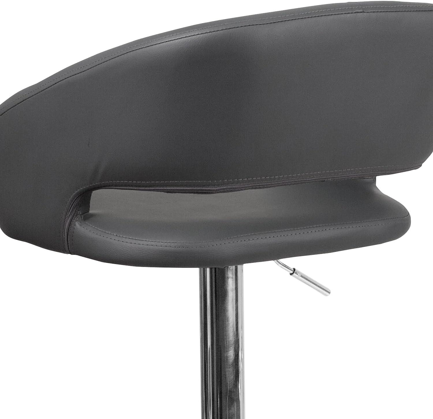 imageFlash Furniture Erik Contemporary Adjustable Height Barstool with Footrest and Rounded MidBack Upholstered Bar or Counter Height Stool GrayChromeGray VinylChrome Frame