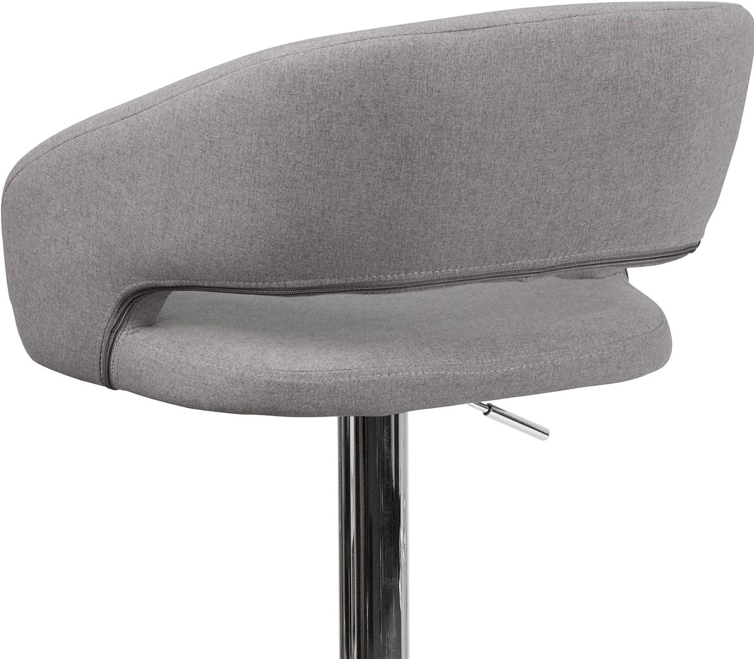 imageFlash Furniture Erik Contemporary Adjustable Height Barstool with Footrest and Rounded MidBack Upholstered Bar or Counter Height Stool GrayChromeGray FabricChrome Frame