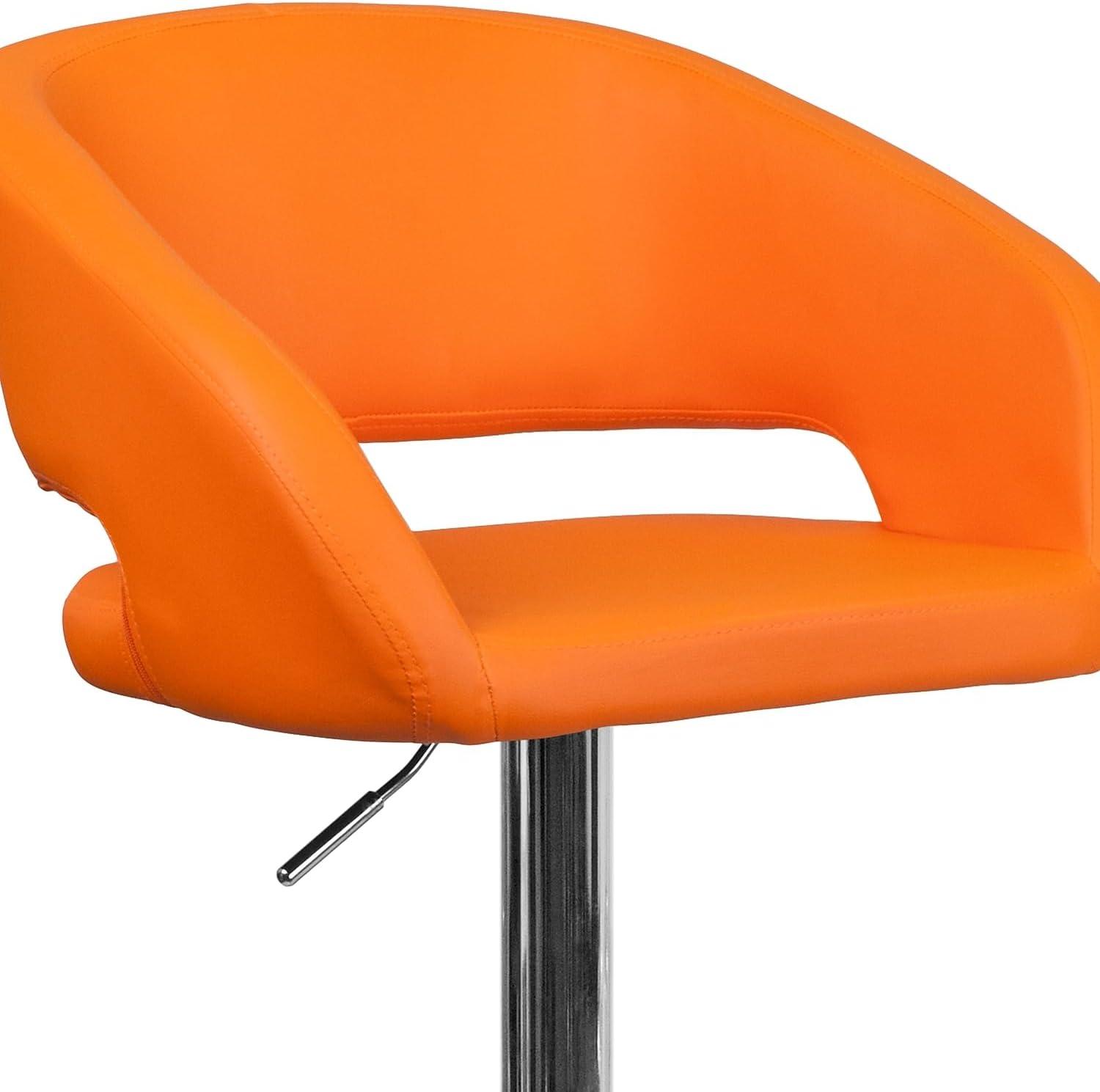 imageFlash Furniture Erik Contemporary Adjustable Height Barstool with Footrest and Rounded MidBack Upholstered Bar or Counter Height Stool GrayChromeOrange VinylChrome Frame
