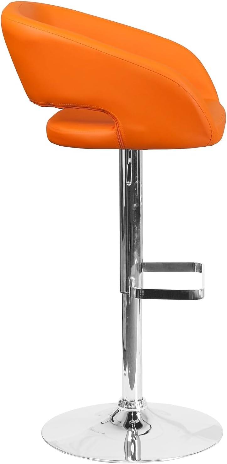 imageFlash Furniture Erik Contemporary Adjustable Height Barstool with Footrest and Rounded MidBack Upholstered Bar or Counter Height Stool GrayChromeOrange VinylChrome Frame