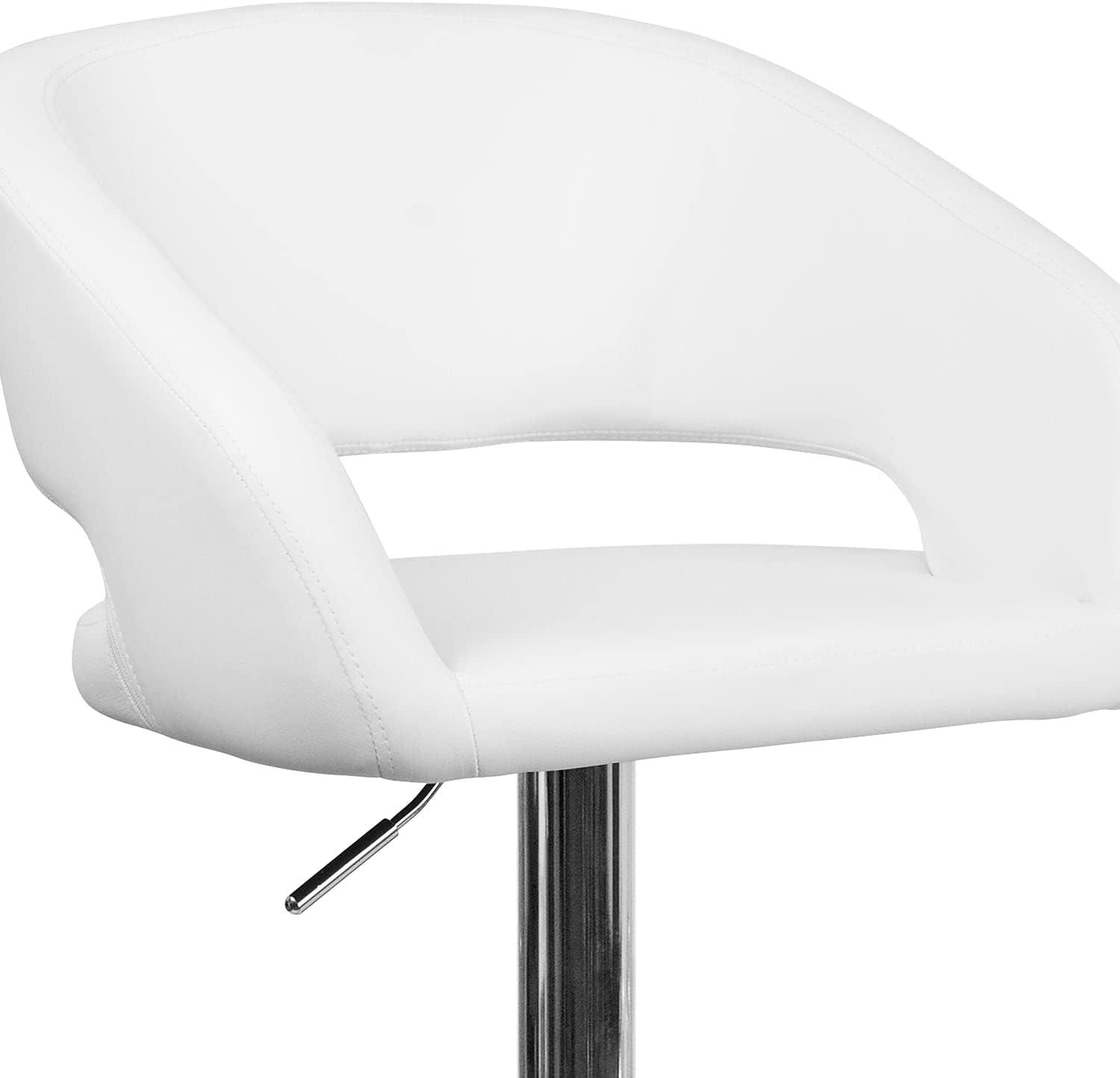 imageFlash Furniture Erik Contemporary Adjustable Height Barstool with Footrest and Rounded MidBack Upholstered Bar or Counter Height Stool GrayChromeWhite VinylChrome Frame