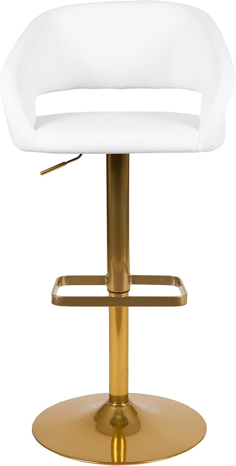 imageFlash Furniture Erik Contemporary Adjustable Height Barstool with Footrest and Rounded MidBack Upholstered Bar or Counter Height Stool GrayChromeWhite VinylGold Frame