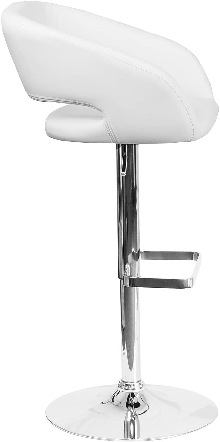 imageFlash Furniture Erik Contemporary Adjustable Height Barstool with Footrest and Rounded MidBack Upholstered Bar or Counter Height Stool GrayChromeWhite VinylChrome Frame
