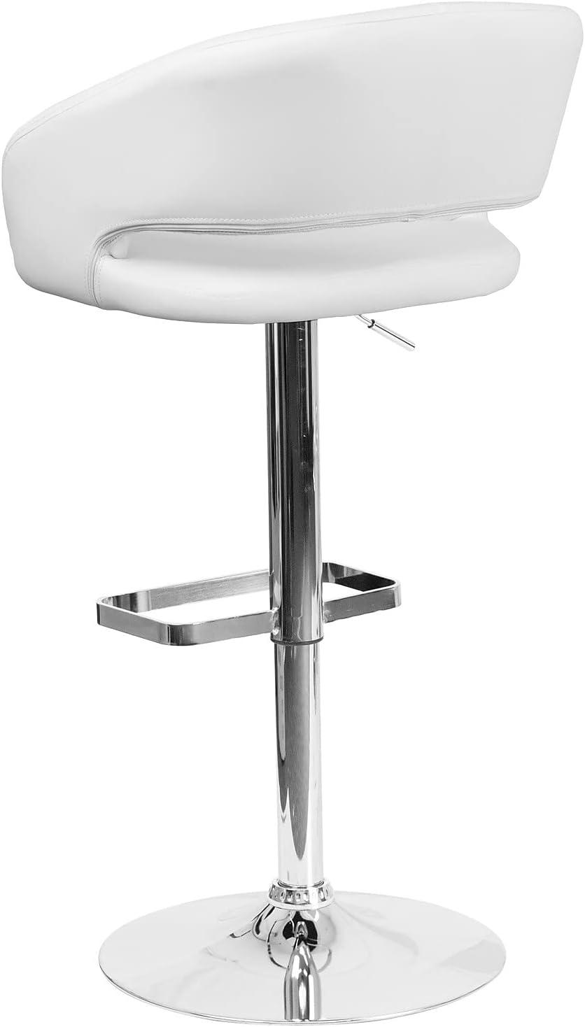 imageFlash Furniture Erik Contemporary Adjustable Height Barstool with Footrest and Rounded MidBack Upholstered Bar or Counter Height Stool GrayChromeWhite VinylChrome Frame