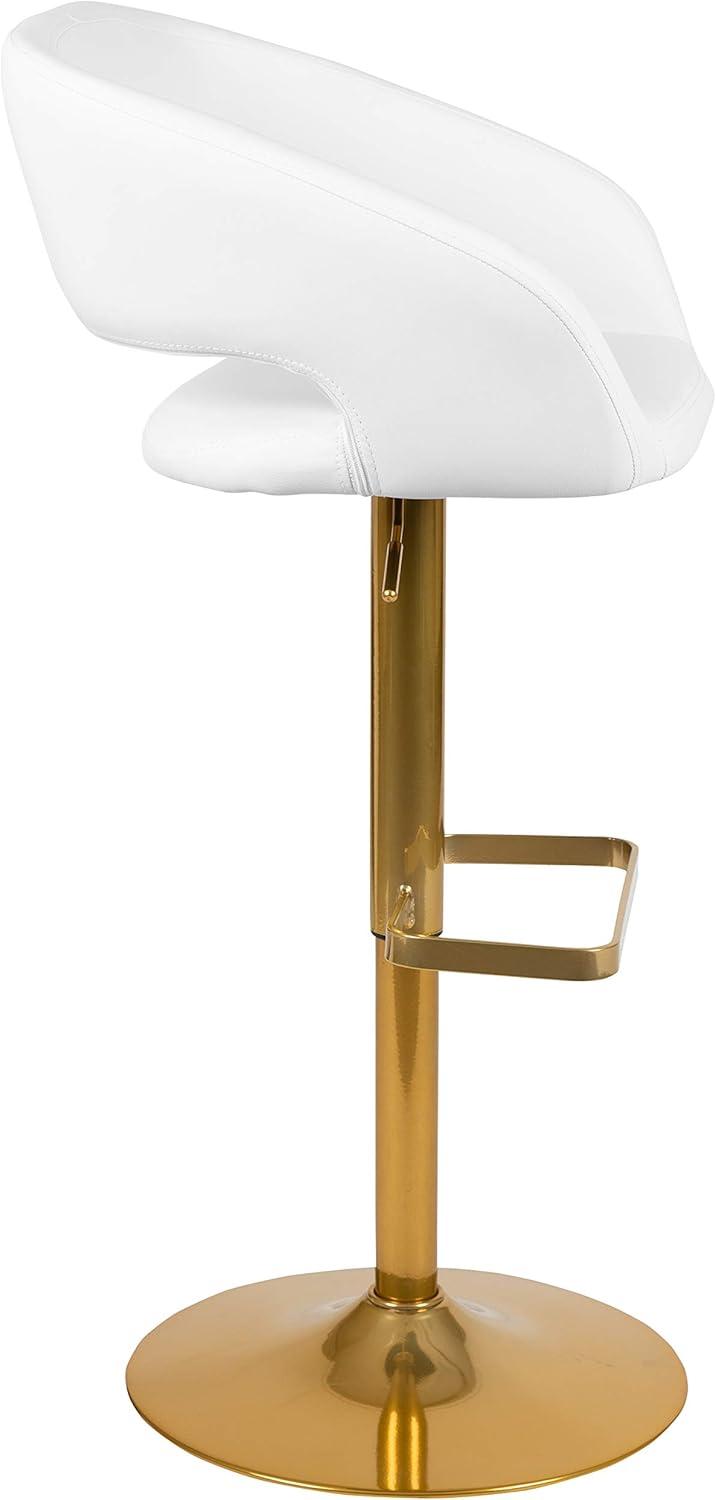 imageFlash Furniture Erik Contemporary Adjustable Height Barstool with Footrest and Rounded MidBack Upholstered Bar or Counter Height Stool GrayChromeWhiteGold Frame