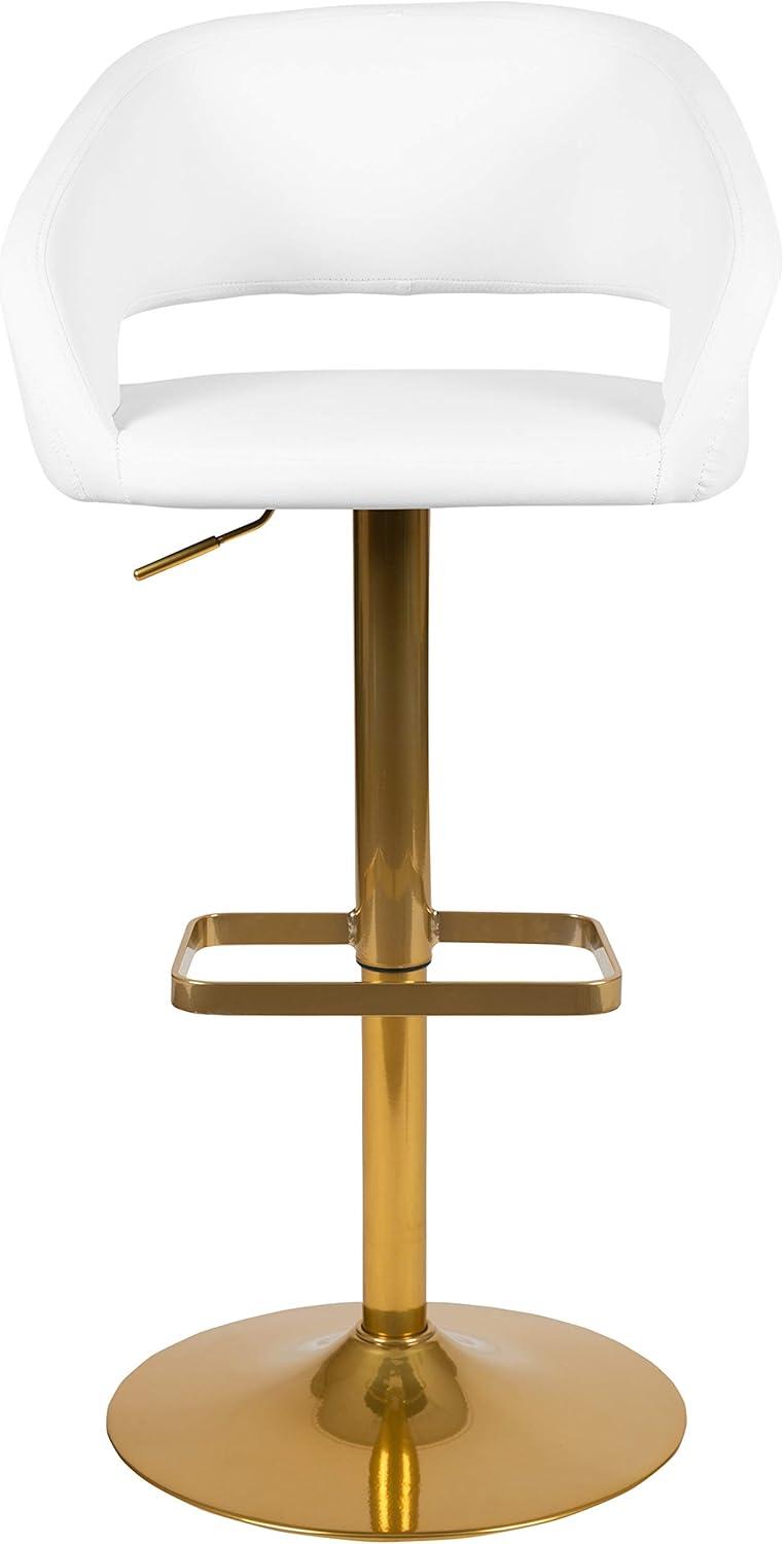imageFlash Furniture Erik Contemporary Adjustable Height Barstool with Footrest and Rounded MidBack Upholstered Bar or Counter Height Stool GrayChromeWhiteGold Frame