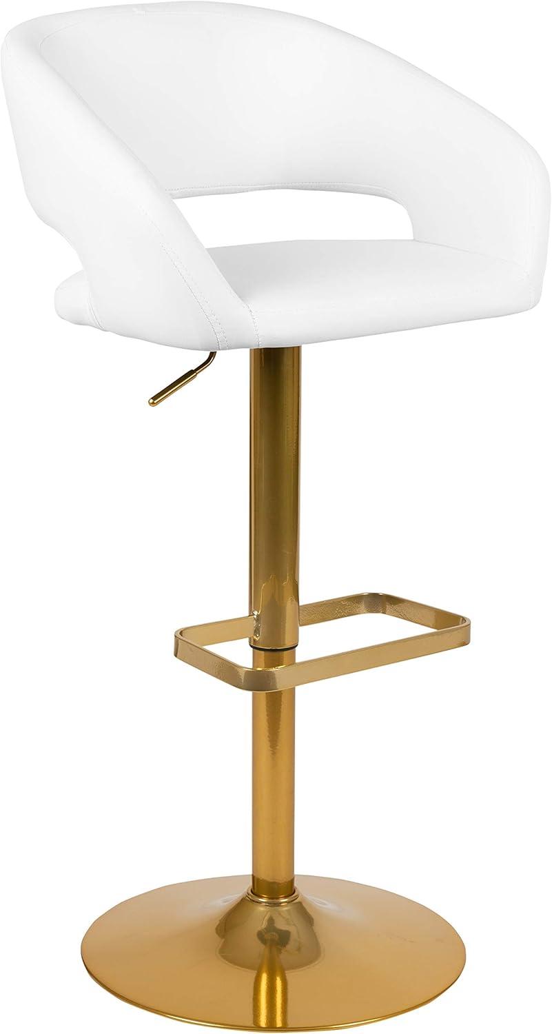 imageFlash Furniture Erik Contemporary Adjustable Height Barstool with Footrest and Rounded MidBack Upholstered Bar or Counter Height Stool GrayChromeWhite VinylGold Frame