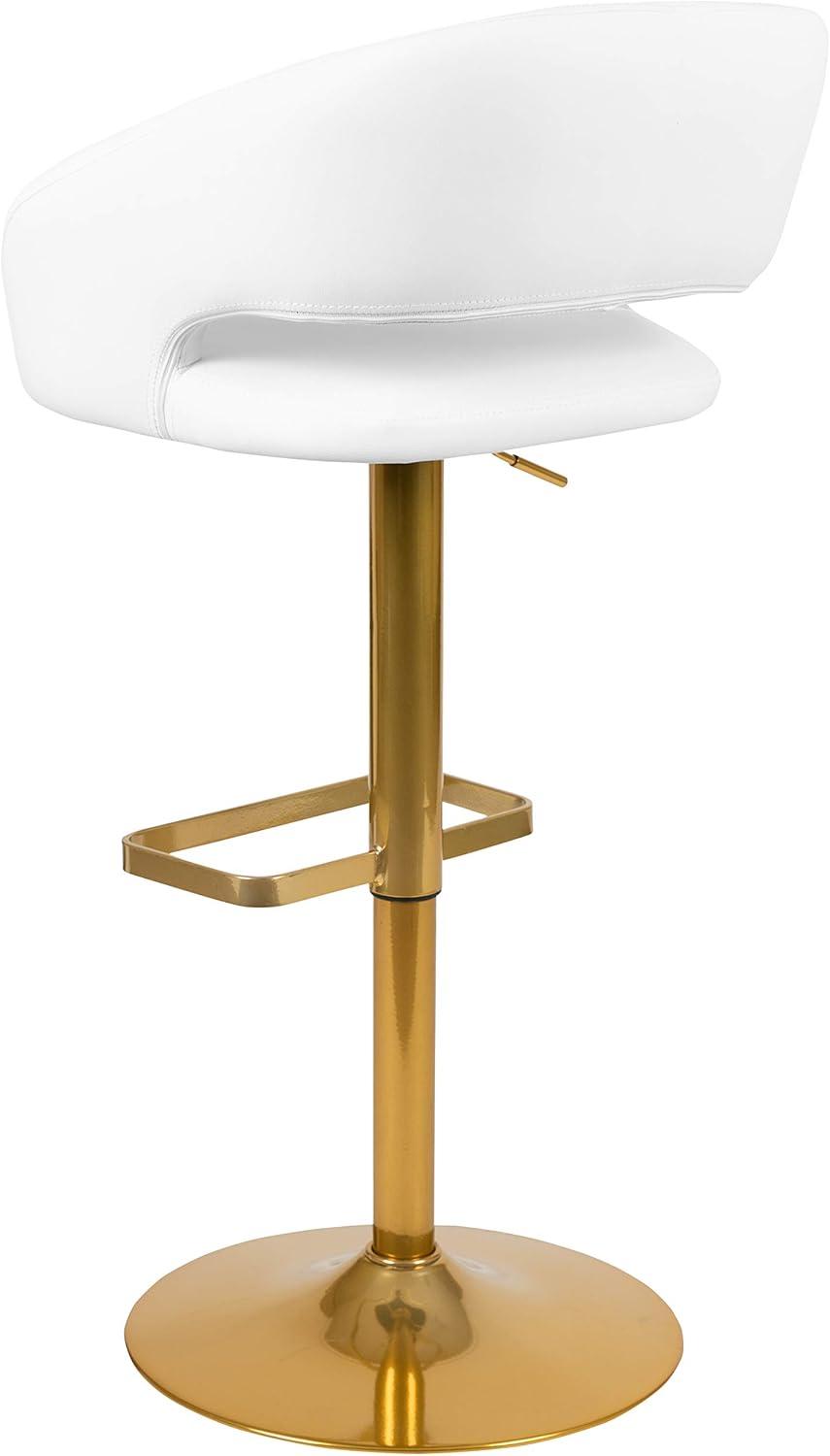 imageFlash Furniture Erik Contemporary Adjustable Height Barstool with Footrest and Rounded MidBack Upholstered Bar or Counter Height Stool GrayChromeWhite VinylGold Frame