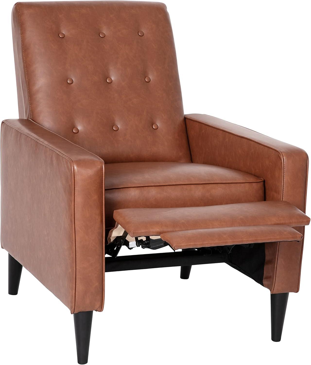 imageFlash Furniture Erza LeatherSoft Button Tufted Pushback Recliner MidCentury Modern Recliner Chair for Residential and Commercial Use Cognac BrownCognac Brown