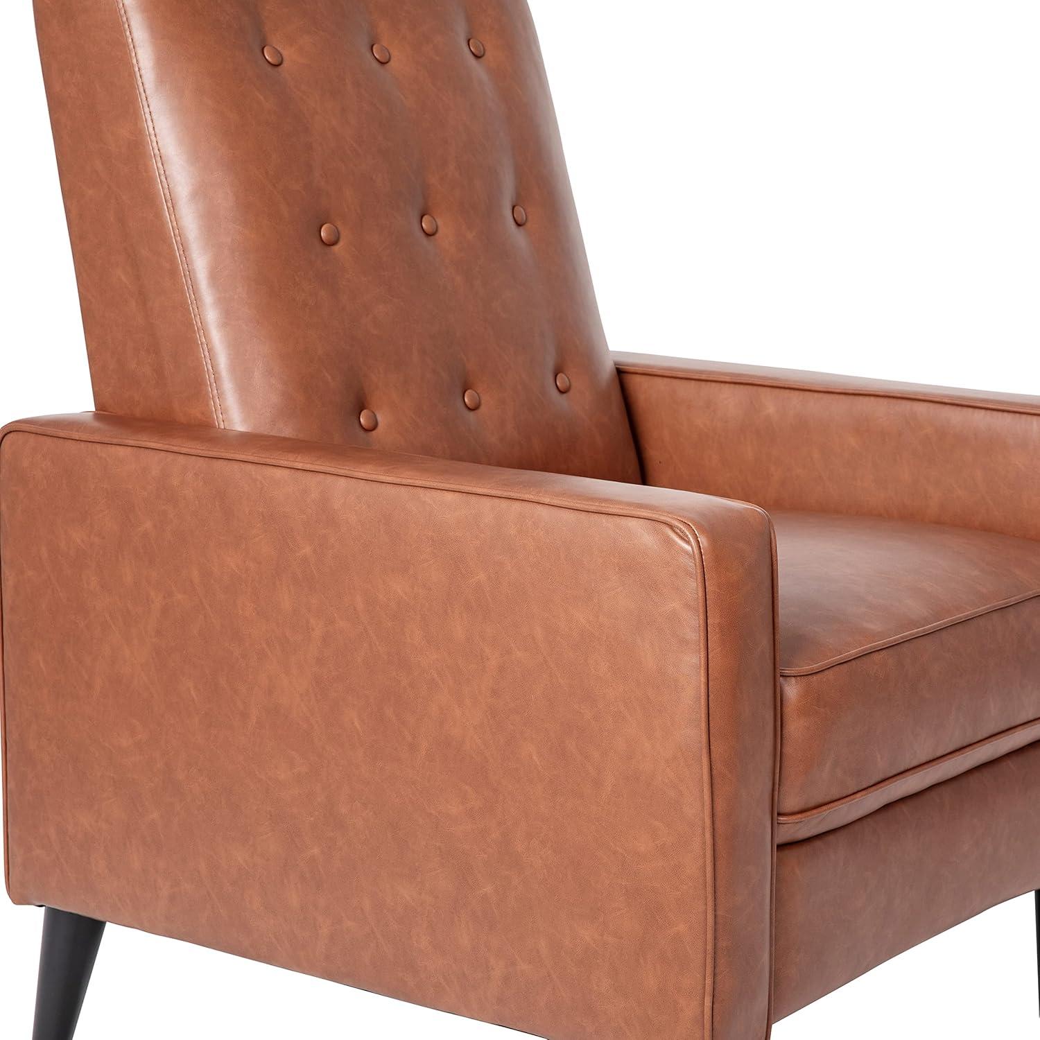 imageFlash Furniture Erza LeatherSoft Button Tufted Pushback Recliner MidCentury Modern Recliner Chair for Residential and Commercial Use Cognac BrownCognac Brown