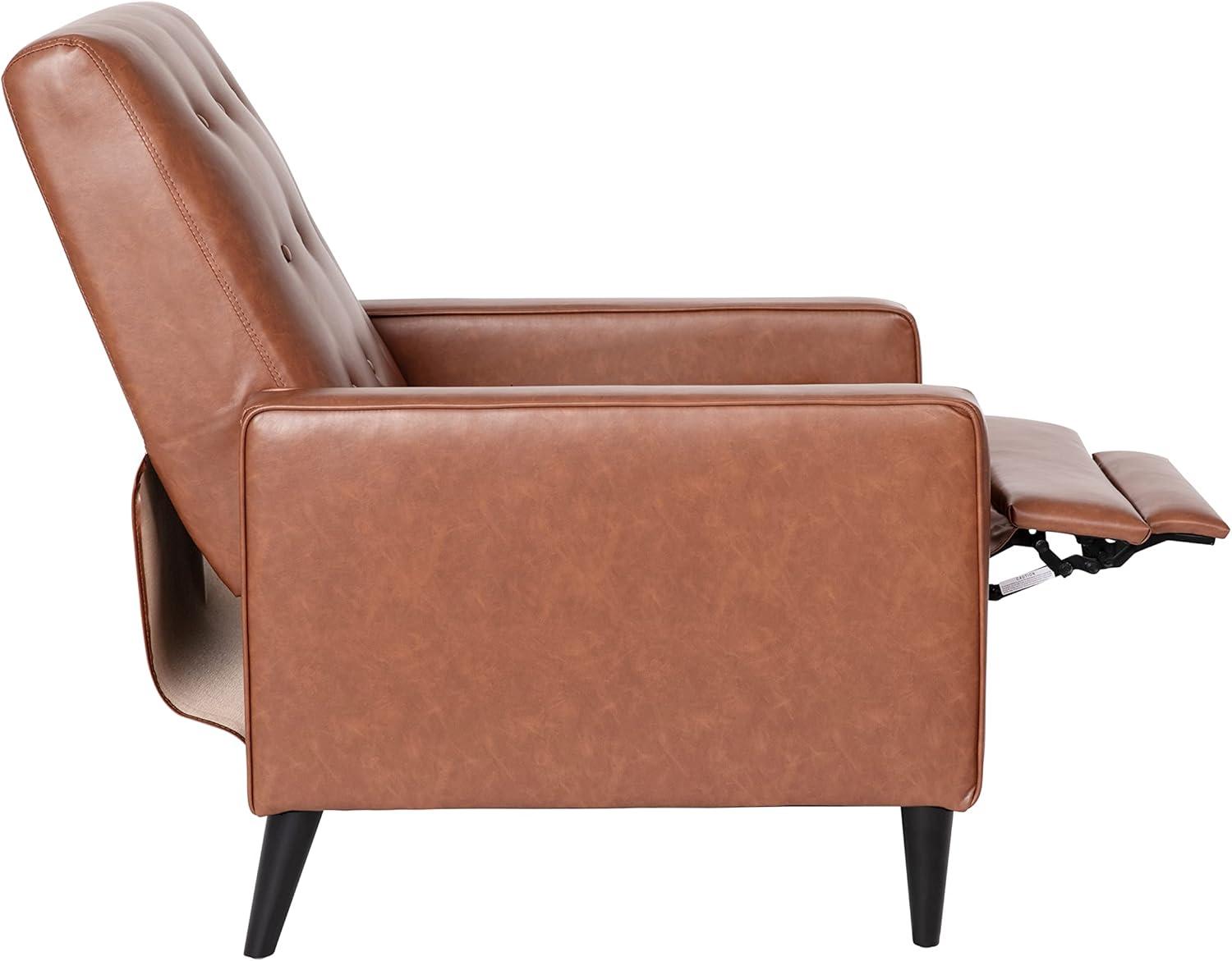 imageFlash Furniture Erza LeatherSoft Button Tufted Pushback Recliner MidCentury Modern Recliner Chair for Residential and Commercial Use Cognac BrownCognac Brown