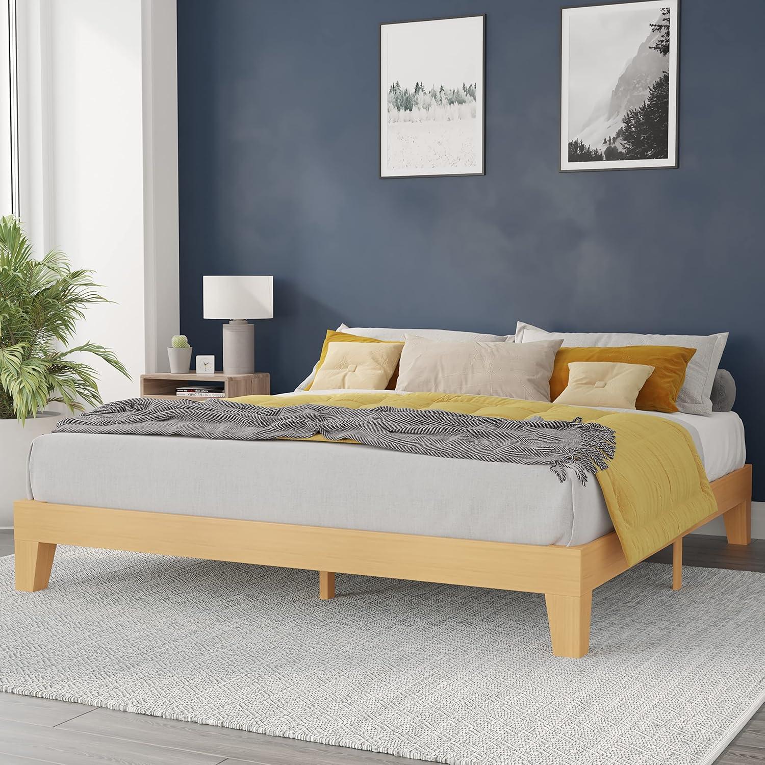 imageFlash Furniture Evelyn Wooden Platform Bed Natural Pine Finish Queen Wooden Slat Support No Box Spring Required Easy AssemblyNatural