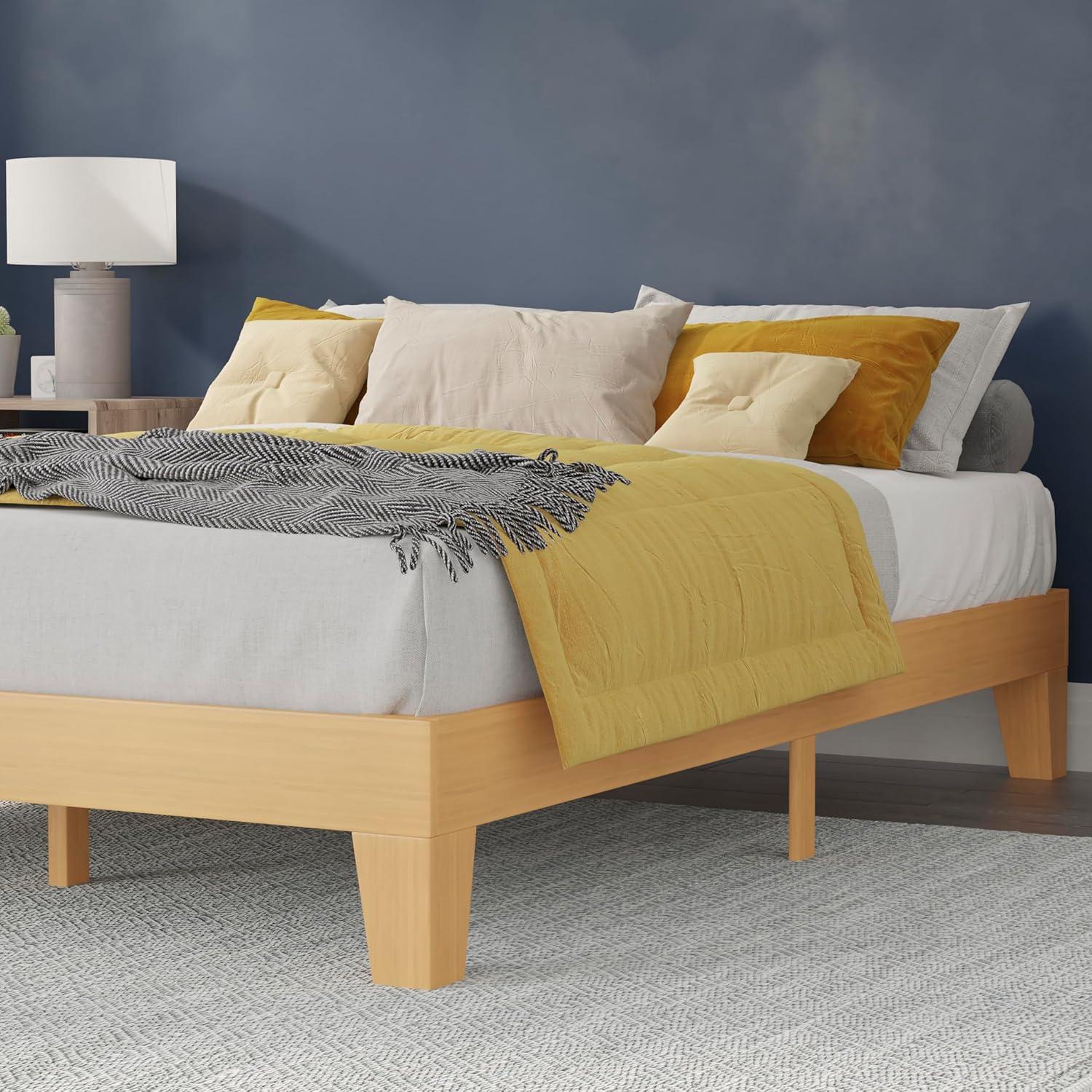 imageFlash Furniture Evelyn Wooden Platform Bed Natural Pine Finish Queen Wooden Slat Support No Box Spring Required Easy AssemblyNatural