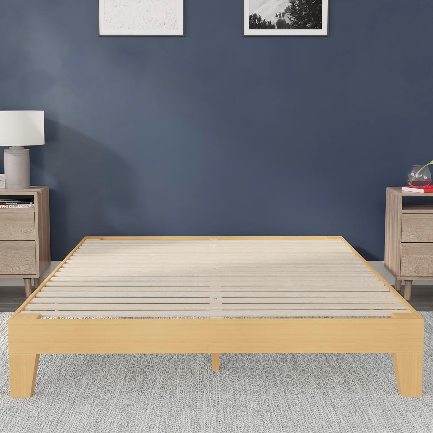 imageFlash Furniture Evelyn Wooden Platform Bed Natural Pine Finish Queen Wooden Slat Support No Box Spring Required Easy AssemblyNatural
