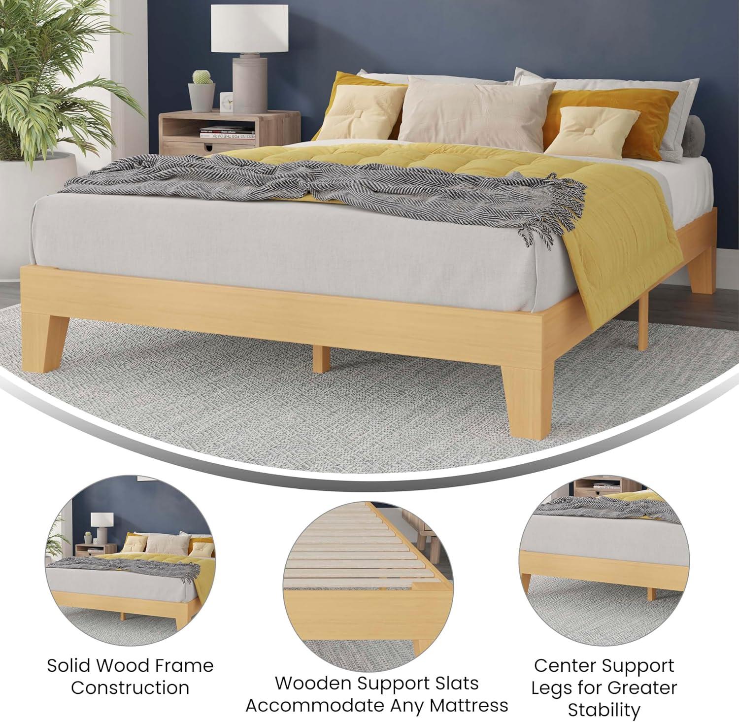 imageFlash Furniture Evelyn Wooden Platform Bed Natural Pine Finish Queen Wooden Slat Support No Box Spring Required Easy AssemblyNatural