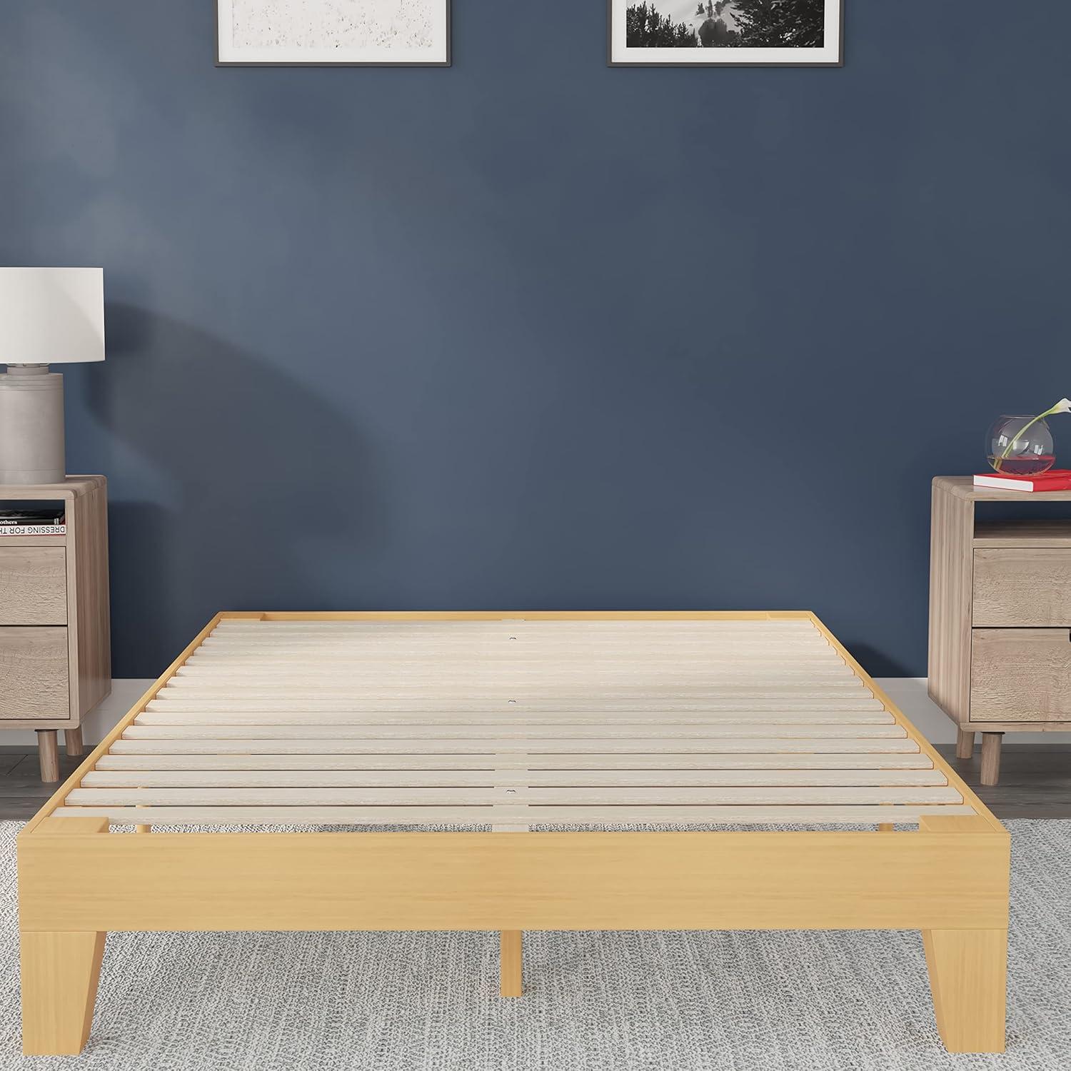 imageFlash Furniture Evelyn Wooden Platform Bed Natural Pine Finish Queen Wooden Slat Support No Box Spring Required Easy AssemblyNatural