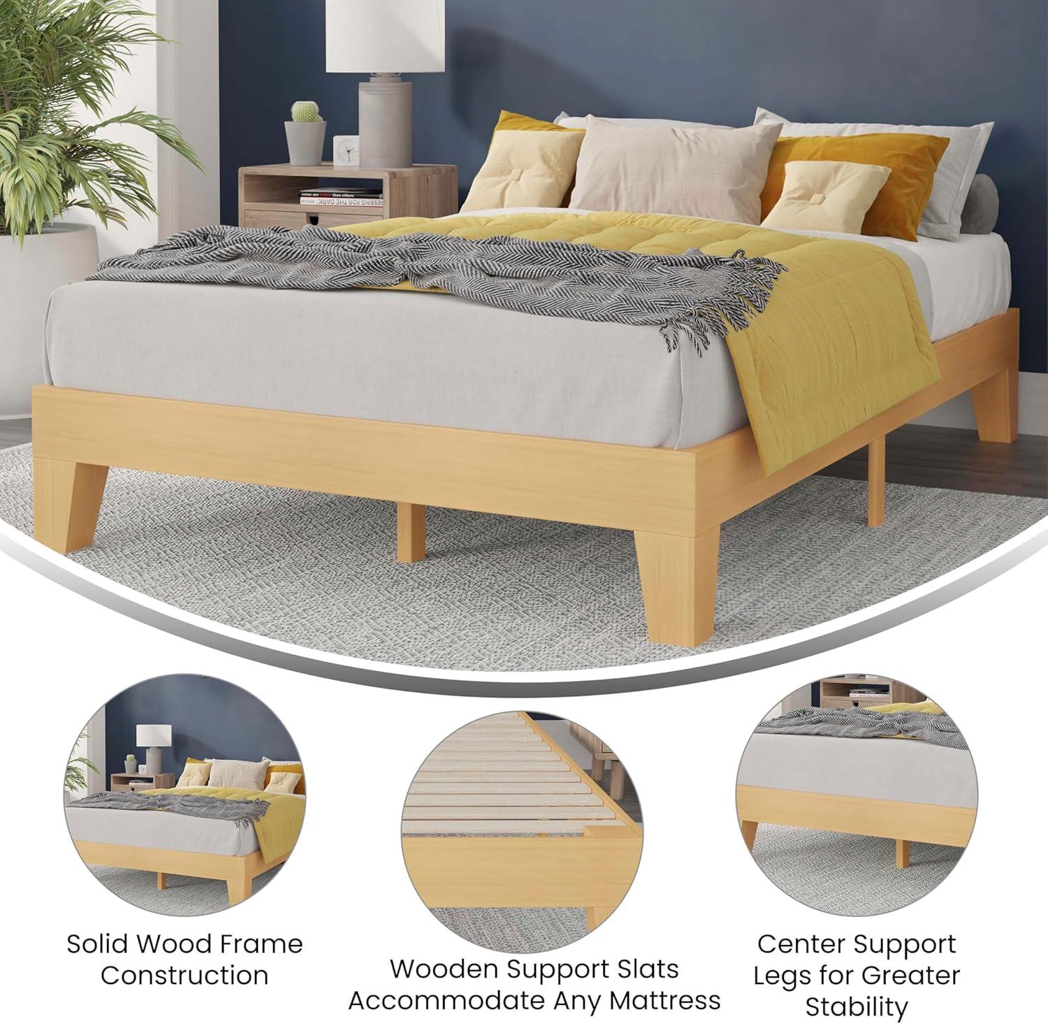 imageFlash Furniture Evelyn Wooden Platform Bed Natural Pine Finish Queen Wooden Slat Support No Box Spring Required Easy AssemblyNatural