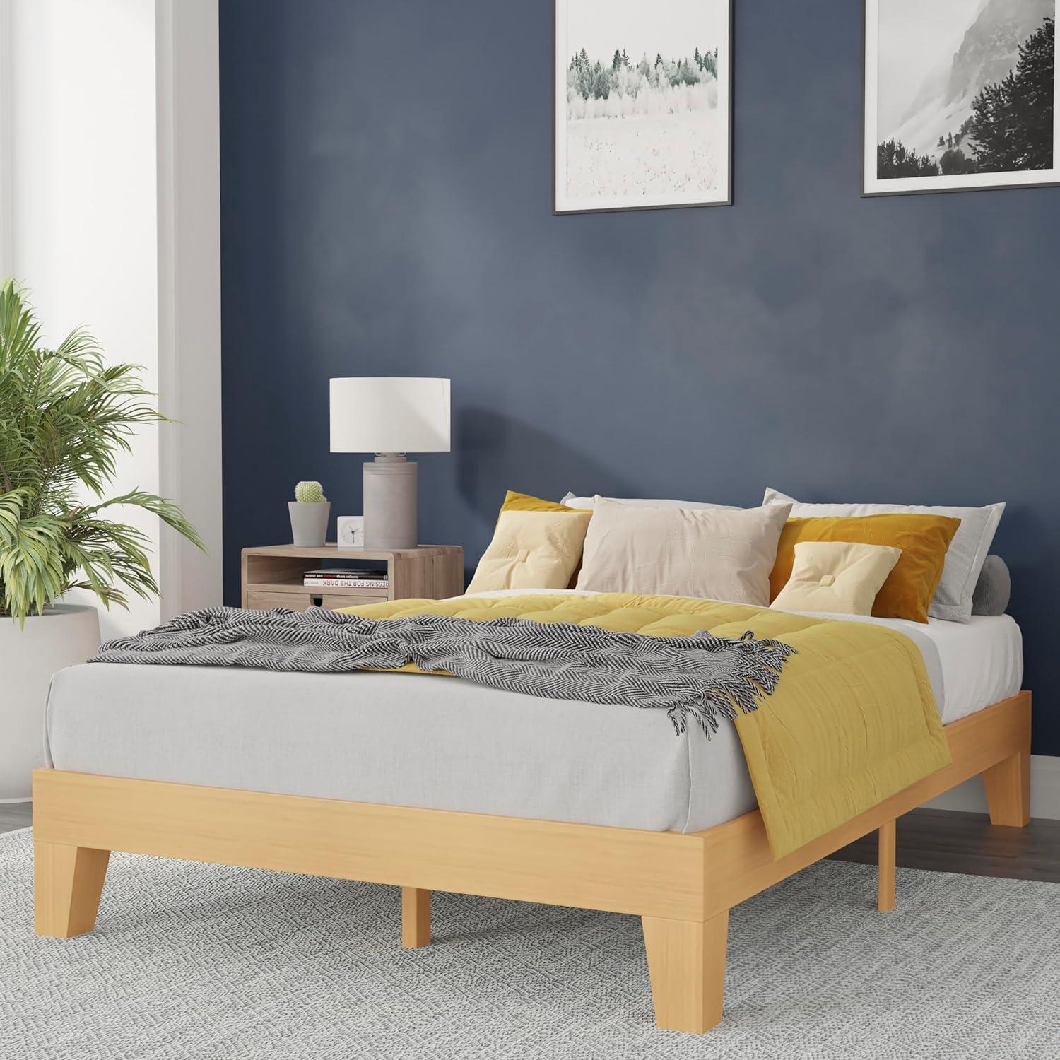 imageFlash Furniture Evelyn Wooden Platform Bed Natural Pine Finish Queen Wooden Slat Support No Box Spring Required Easy AssemblyNatural