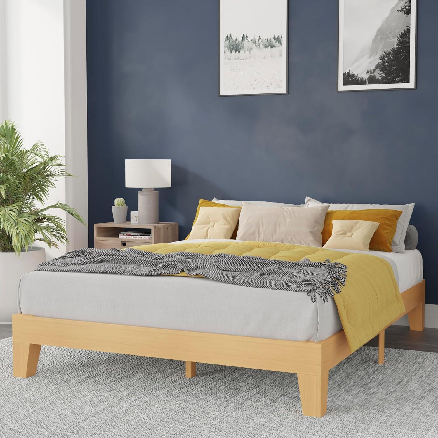 imageFlash Furniture Evelyn Wooden Platform Bed Natural Pine Finish Queen Wooden Slat Support No Box Spring Required Easy AssemblyNatural