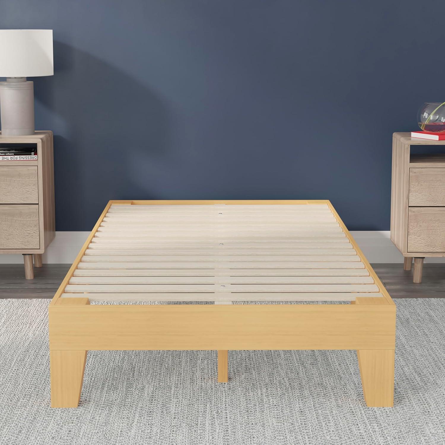 imageFlash Furniture Evelyn Wooden Platform Bed Natural Pine Finish Queen Wooden Slat Support No Box Spring Required Easy AssemblyNatural