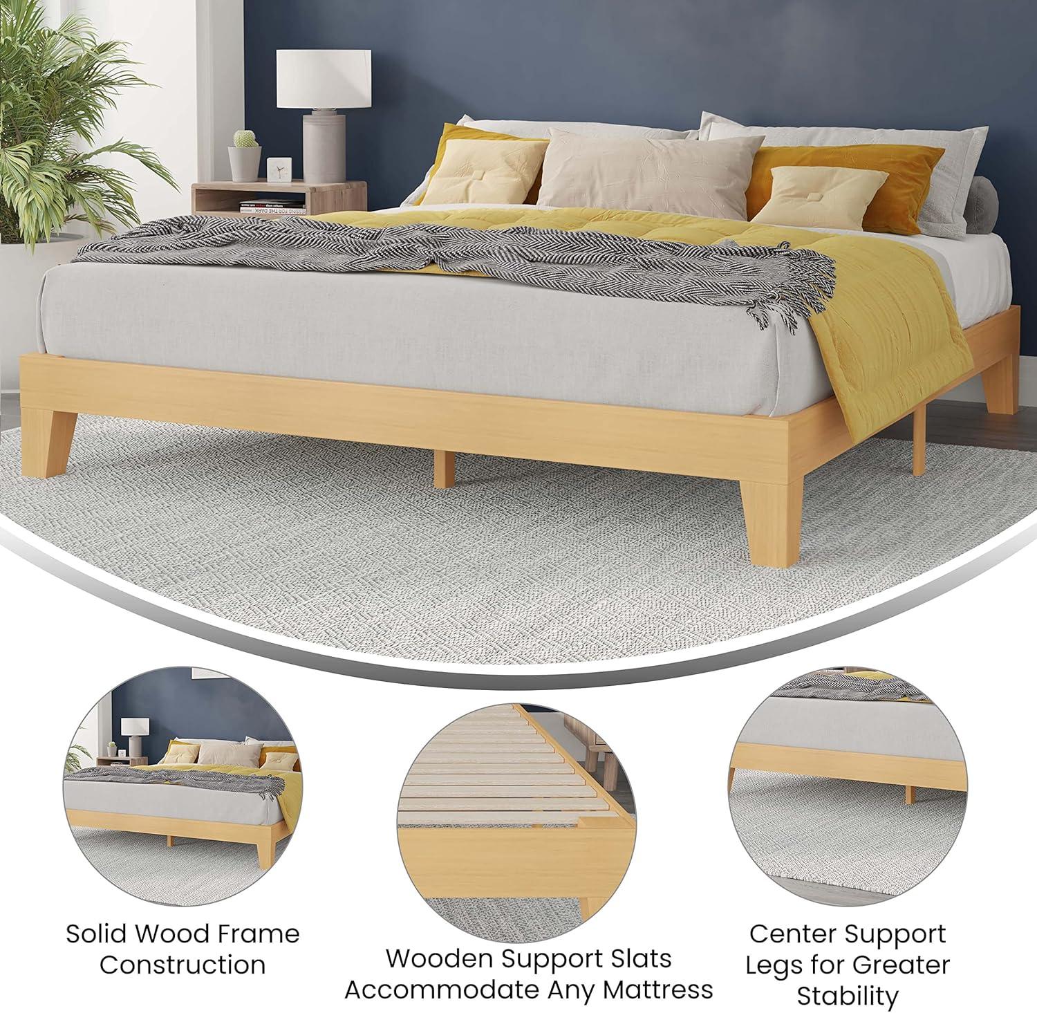 imageFlash Furniture Evelyn Wooden Platform Bed Natural Pine Finish Queen Wooden Slat Support No Box Spring Required Easy AssemblyNatural