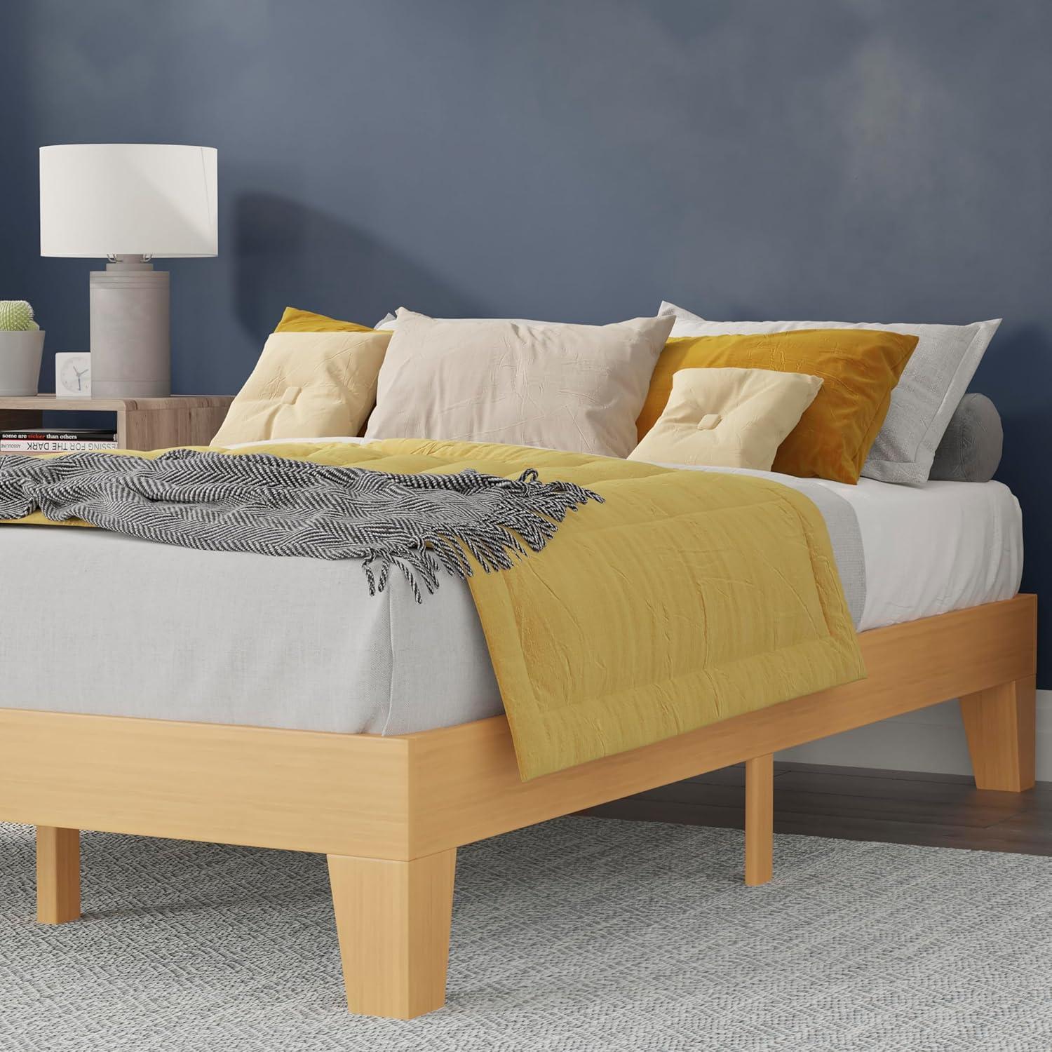imageFlash Furniture Evelyn Wooden Platform Bed Natural Pine Finish Queen Wooden Slat Support No Box Spring Required Easy AssemblyNatural