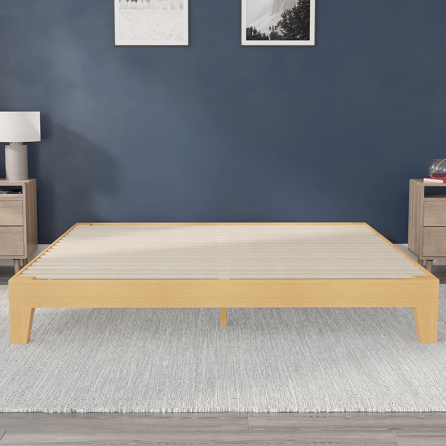 imageFlash Furniture Evelyn Wooden Platform Bed Natural Pine Finish Queen Wooden Slat Support No Box Spring Required Easy AssemblyNatural