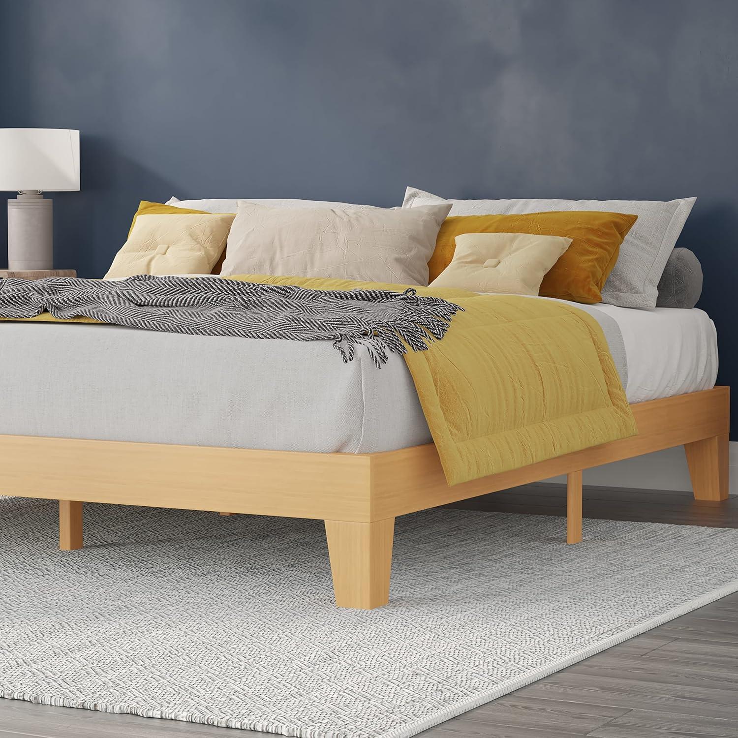 imageFlash Furniture Evelyn Wooden Platform Bed Natural Pine Finish Queen Wooden Slat Support No Box Spring Required Easy AssemblyNatural