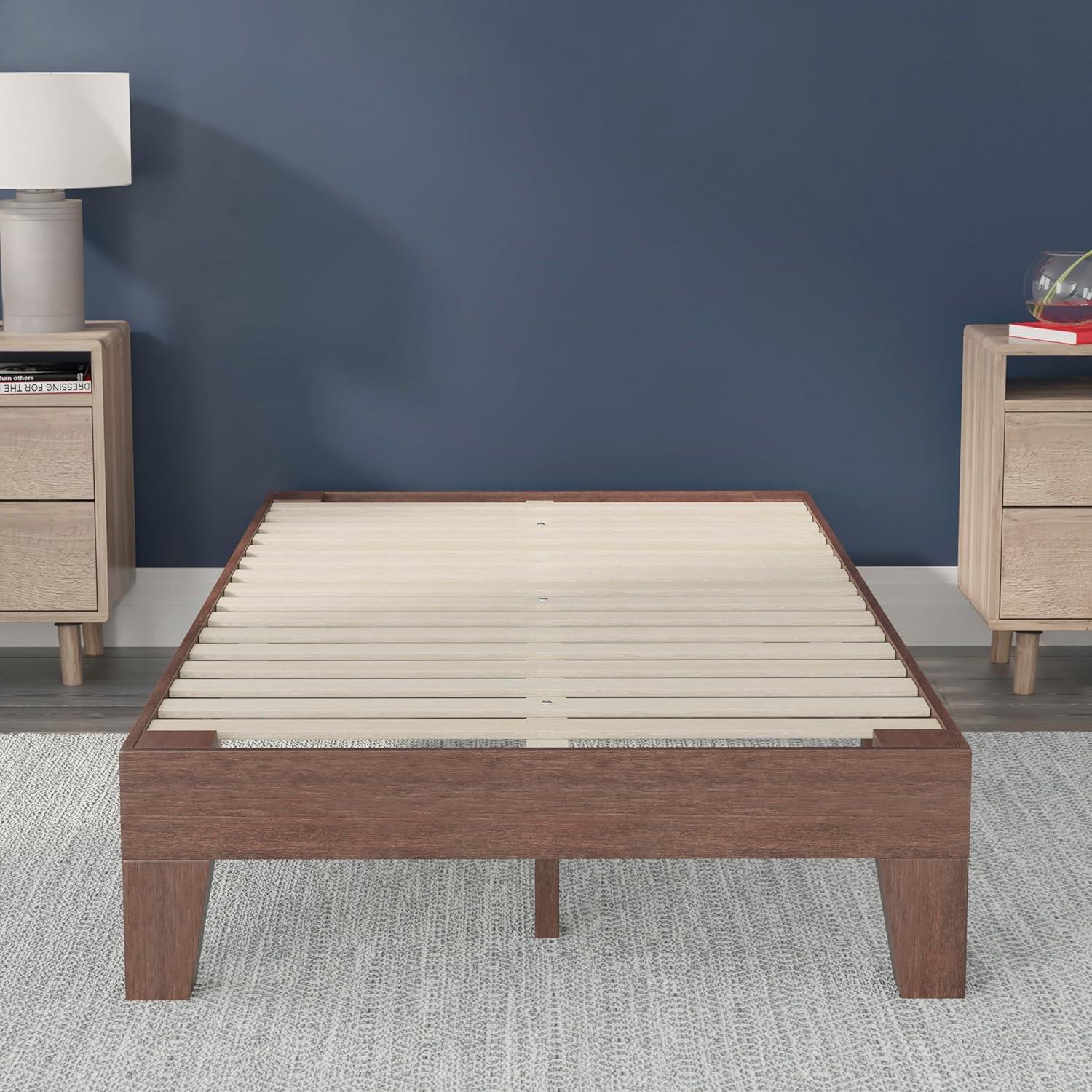 imageFlash Furniture Evelyn Wooden Platform Bed Natural Pine Finish Queen Wooden Slat Support No Box Spring Required Easy AssemblyWalnut