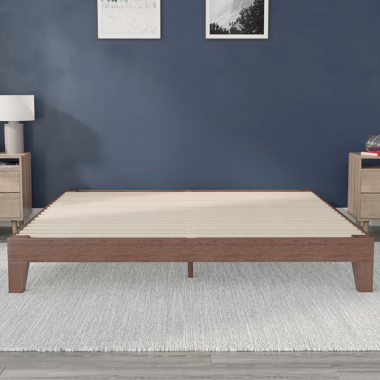 imageFlash Furniture Evelyn Wooden Platform Bed Natural Pine Finish Queen Wooden Slat Support No Box Spring Required Easy AssemblyWalnut