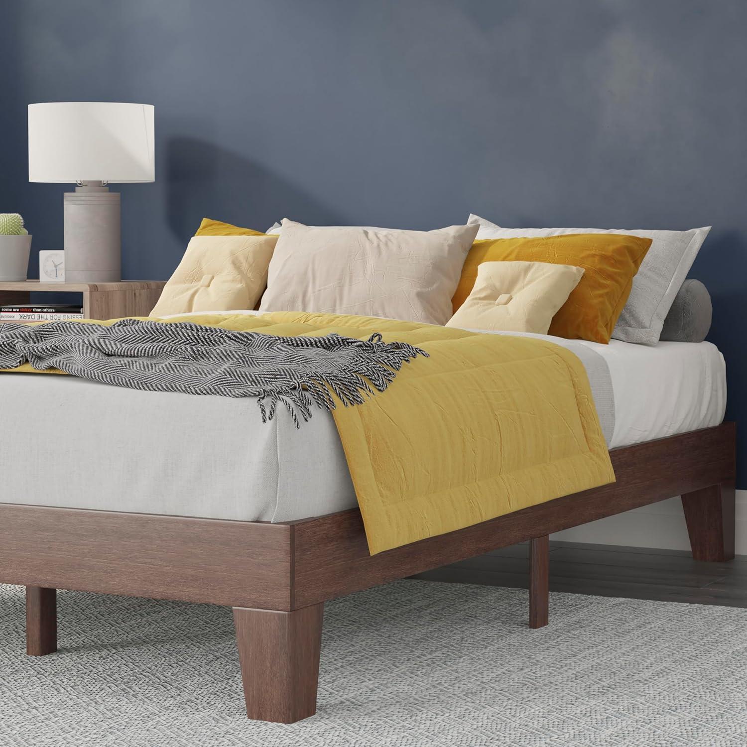 imageFlash Furniture Evelyn Wooden Platform Bed Natural Pine Finish Queen Wooden Slat Support No Box Spring Required Easy AssemblyWalnut