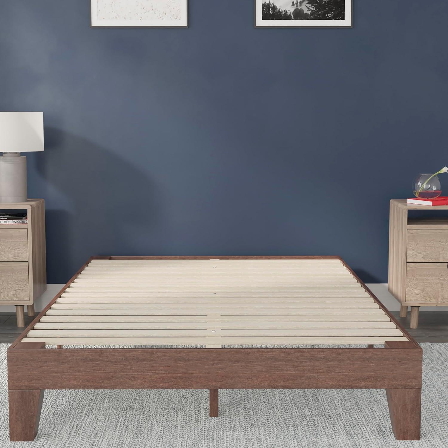 imageFlash Furniture Evelyn Wooden Platform Bed Natural Pine Finish Queen Wooden Slat Support No Box Spring Required Easy AssemblyWalnut
