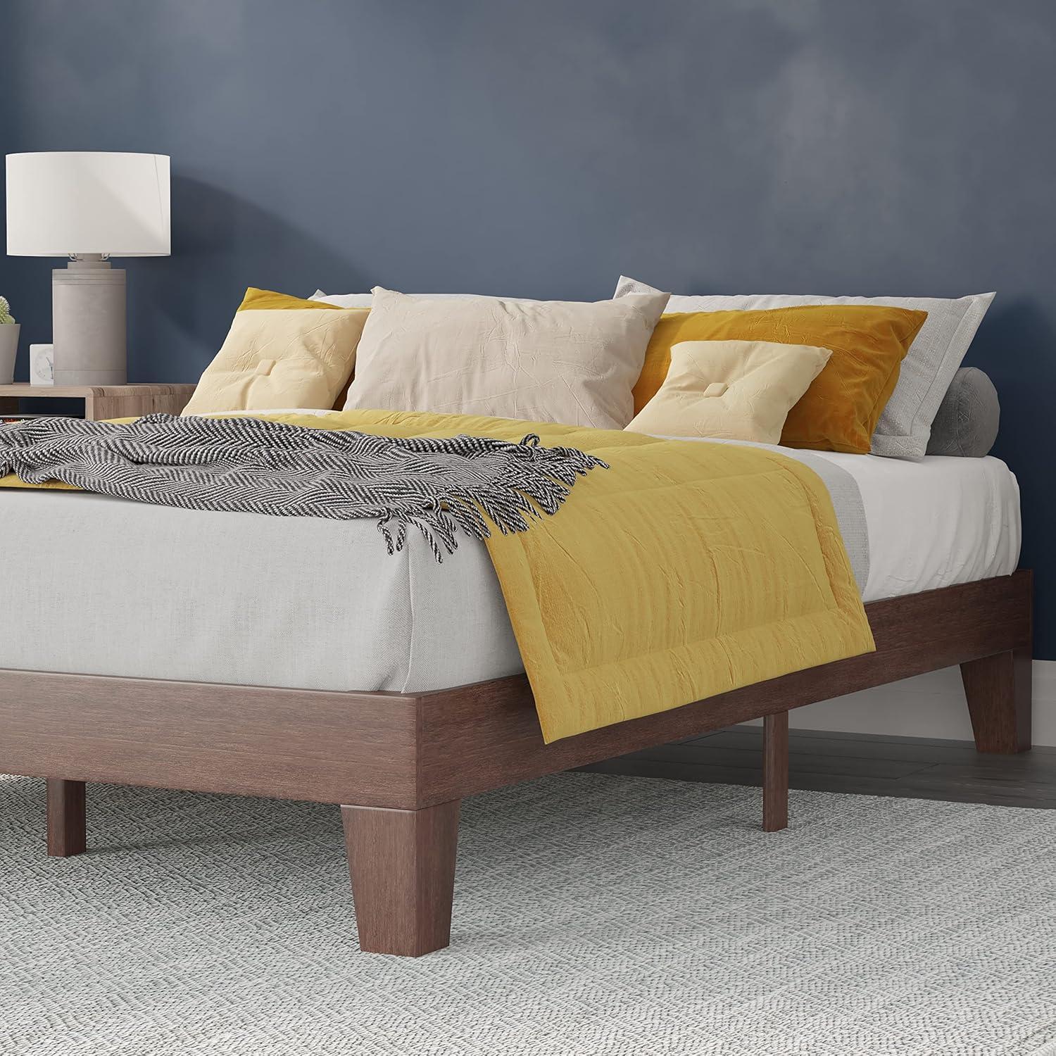 imageFlash Furniture Evelyn Wooden Platform Bed Natural Pine Finish Queen Wooden Slat Support No Box Spring Required Easy AssemblyWalnut