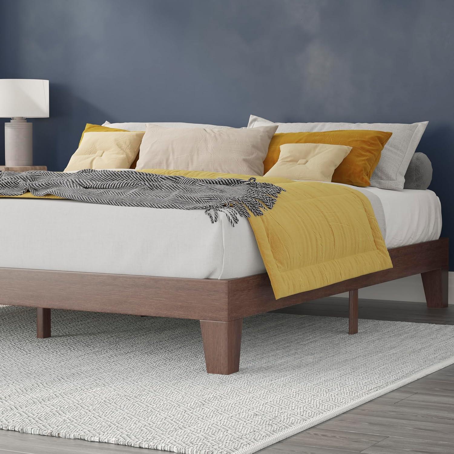 imageFlash Furniture Evelyn Wooden Platform Bed Natural Pine Finish Queen Wooden Slat Support No Box Spring Required Easy AssemblyWalnut