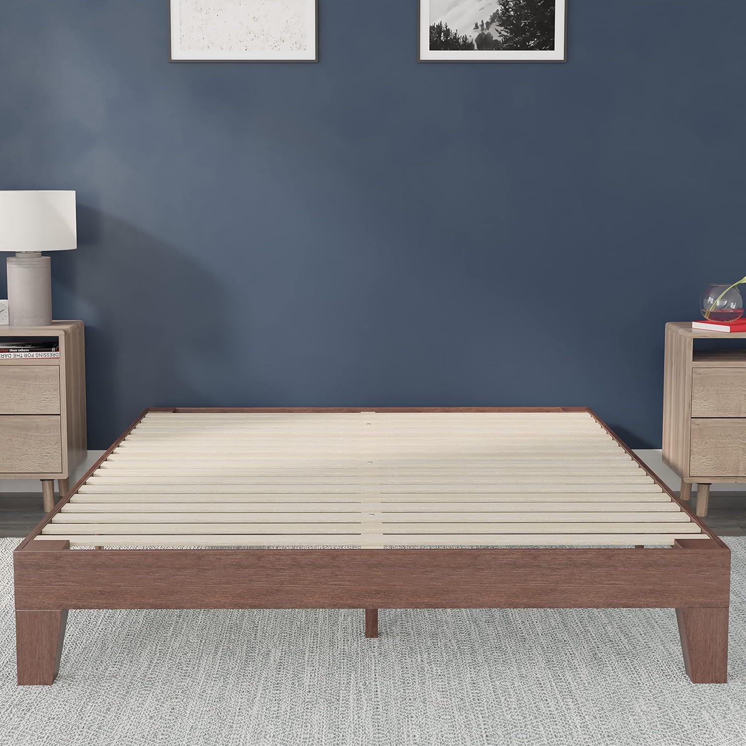 imageFlash Furniture Evelyn Wooden Platform Bed Natural Pine Finish Queen Wooden Slat Support No Box Spring Required Easy AssemblyWalnut