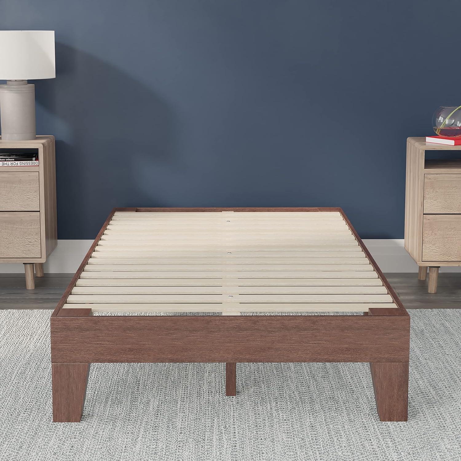 imageFlash Furniture Evelyn Wooden Platform Bed Natural Pine Finish Queen Wooden Slat Support No Box Spring Required Easy AssemblyWalnut