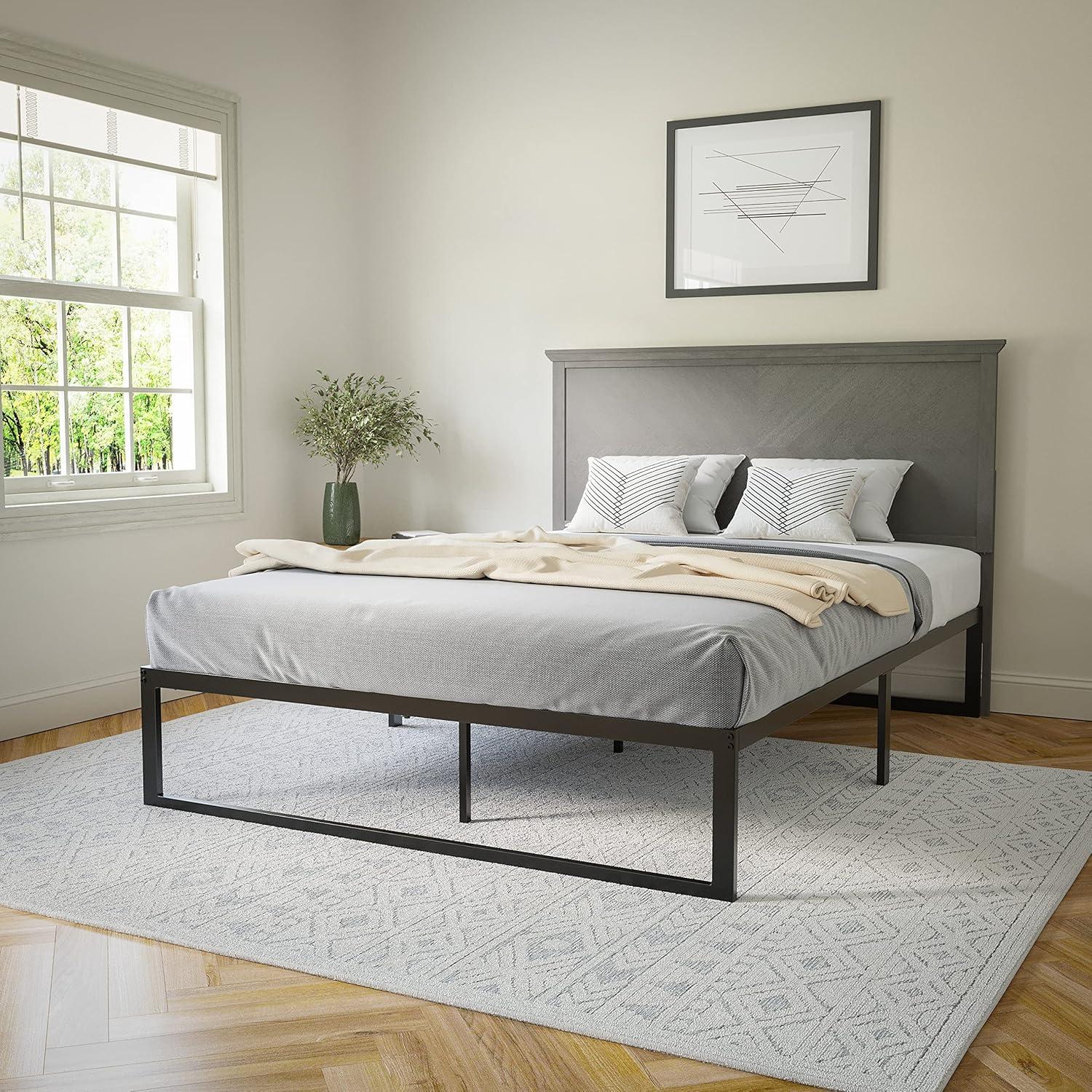 imageFlash Furniture Fiona King Size Wooden Headboard Only Herringbone Patterned Adjustable Headboard in Light BrownGray Wash