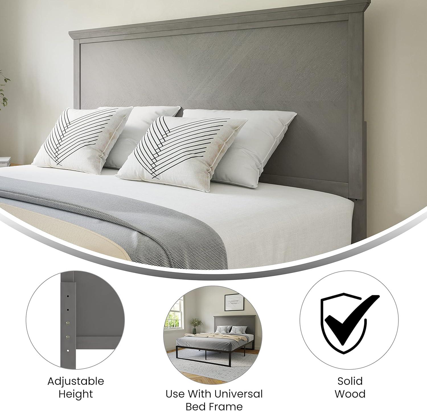 imageFlash Furniture Fiona King Size Wooden Headboard Only Herringbone Patterned Adjustable Headboard in Light BrownGray Wash