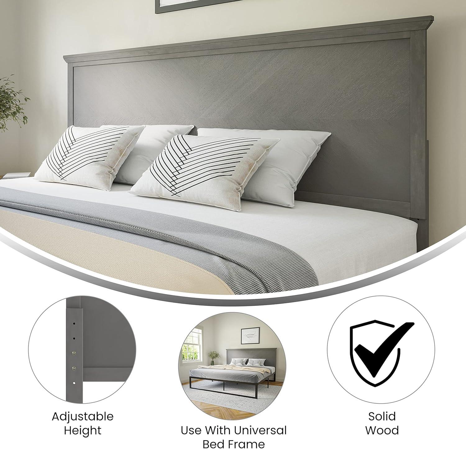 imageFlash Furniture Fiona King Size Wooden Headboard Only Herringbone Patterned Adjustable Headboard in Light BrownGray Wash