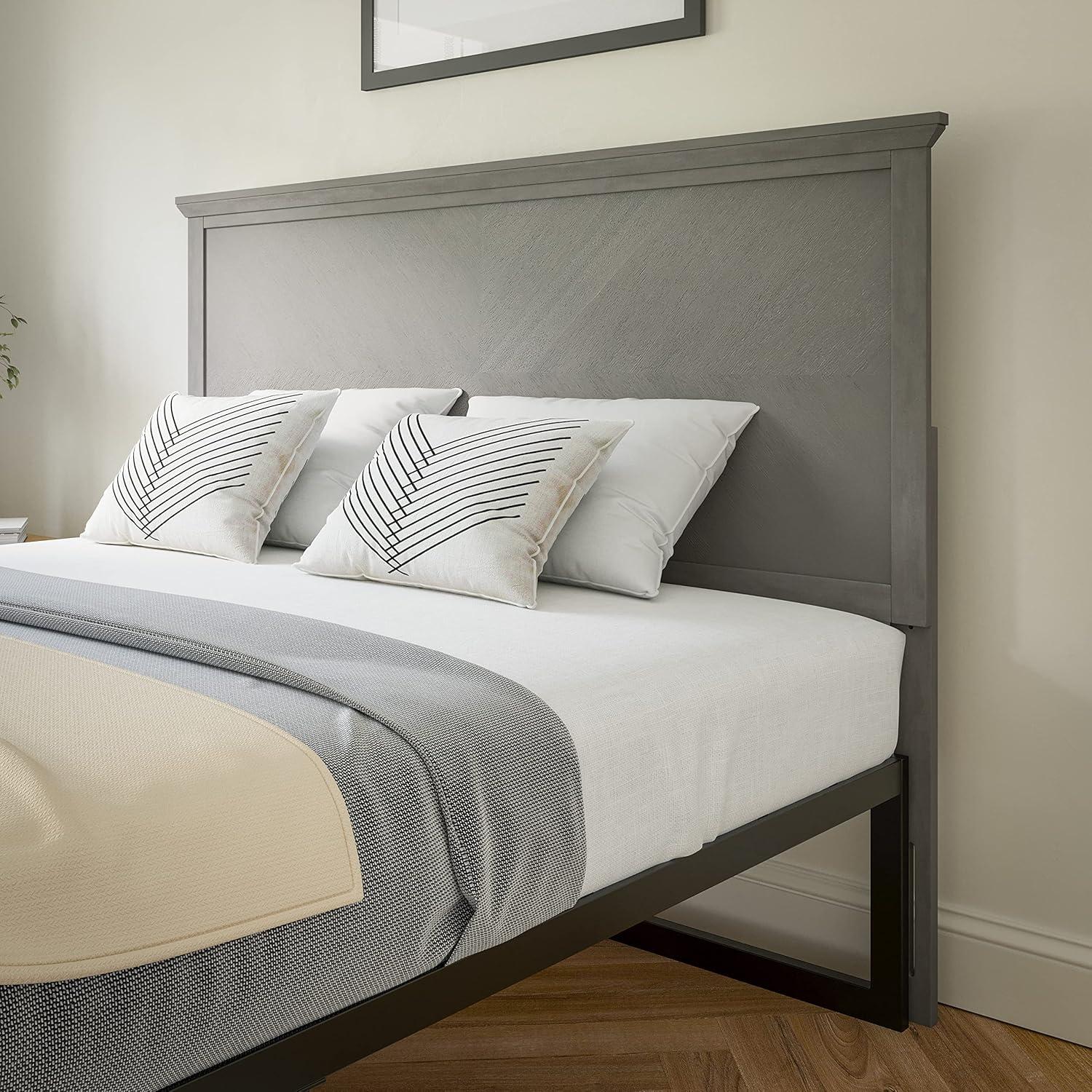 imageFlash Furniture Fiona King Size Wooden Headboard Only Herringbone Patterned Adjustable Headboard in Light BrownGray Wash