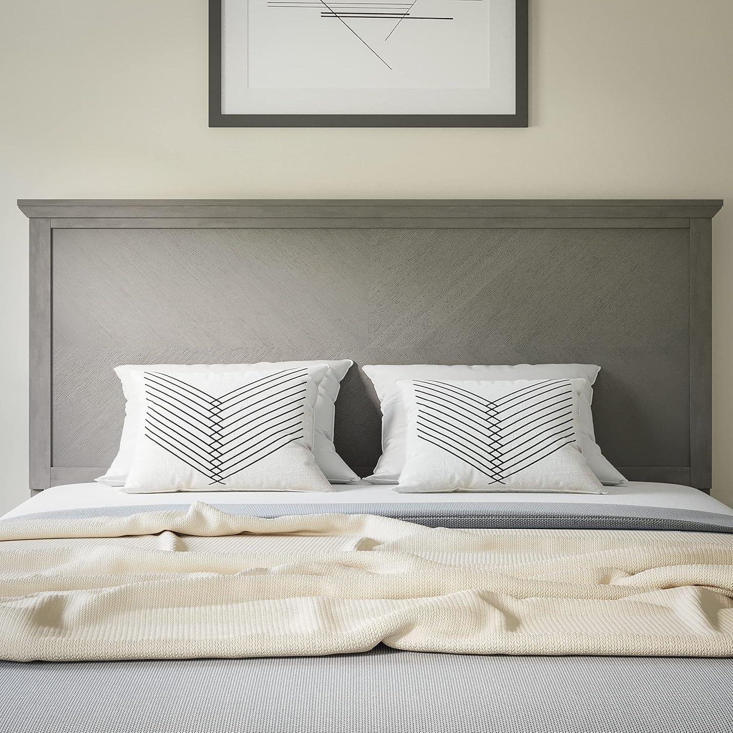 imageFlash Furniture Fiona King Size Wooden Headboard Only Herringbone Patterned Adjustable Headboard in Light BrownGray Wash