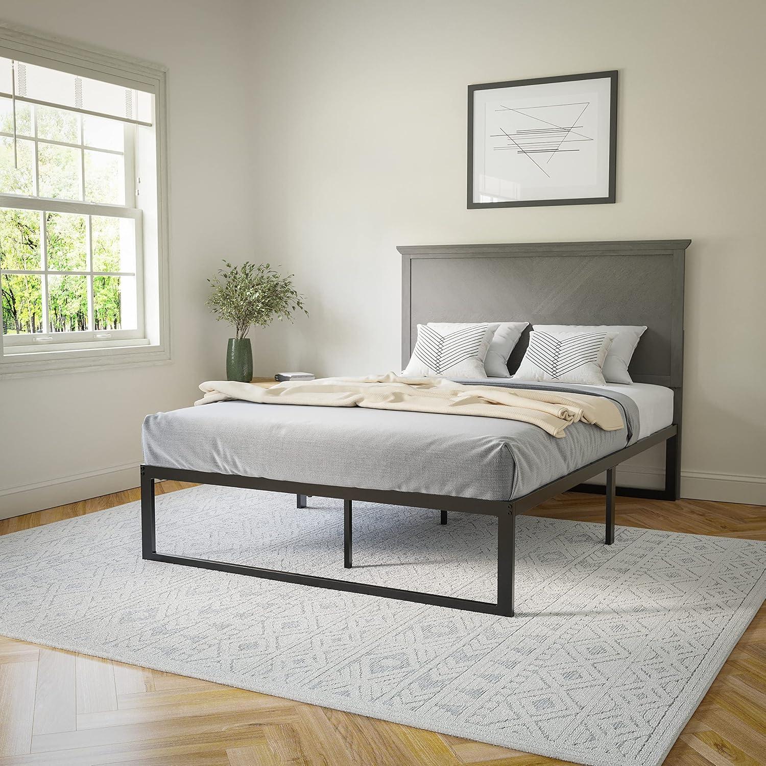 imageFlash Furniture Fiona King Size Wooden Headboard Only Herringbone Patterned Adjustable Headboard in Light BrownGray Wash