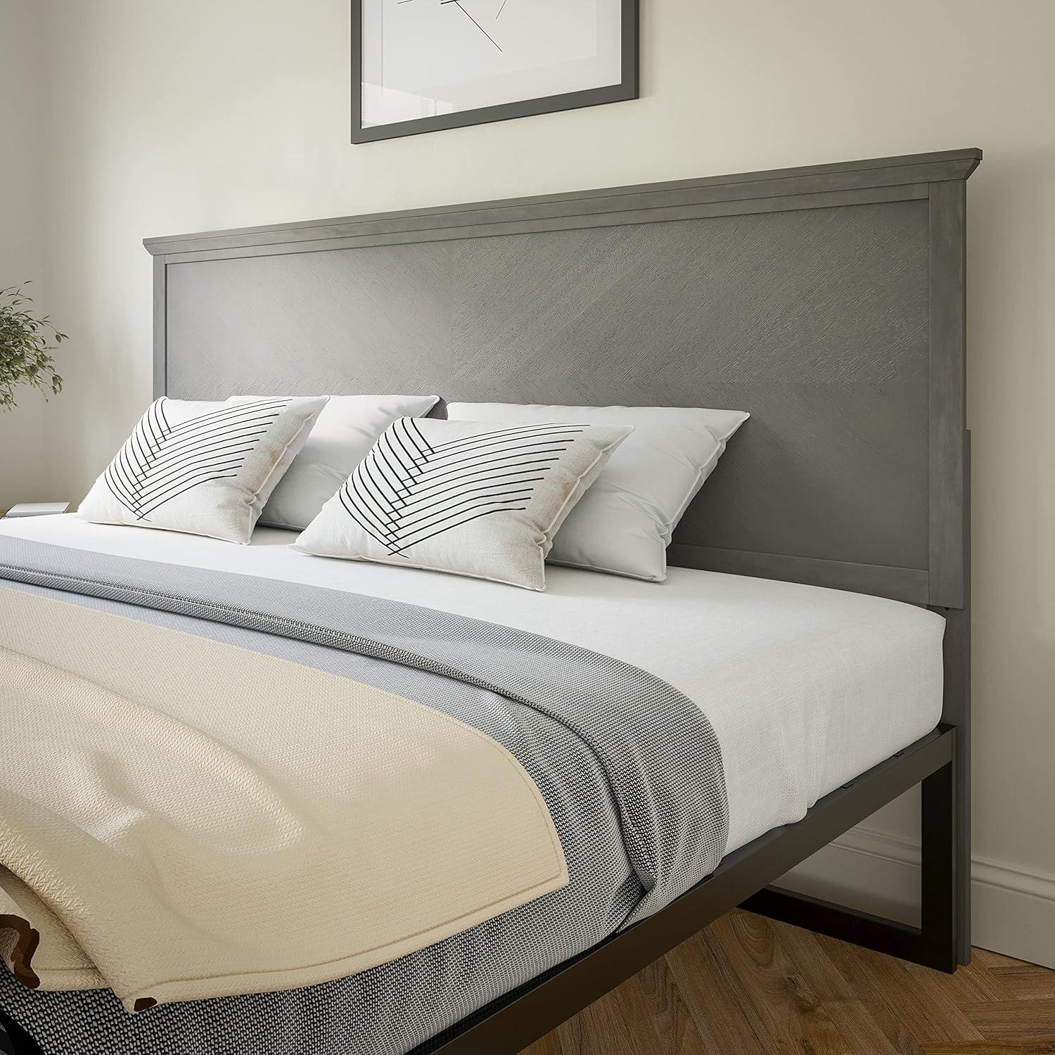 imageFlash Furniture Fiona King Size Wooden Headboard Only Herringbone Patterned Adjustable Headboard in Light BrownGray Wash