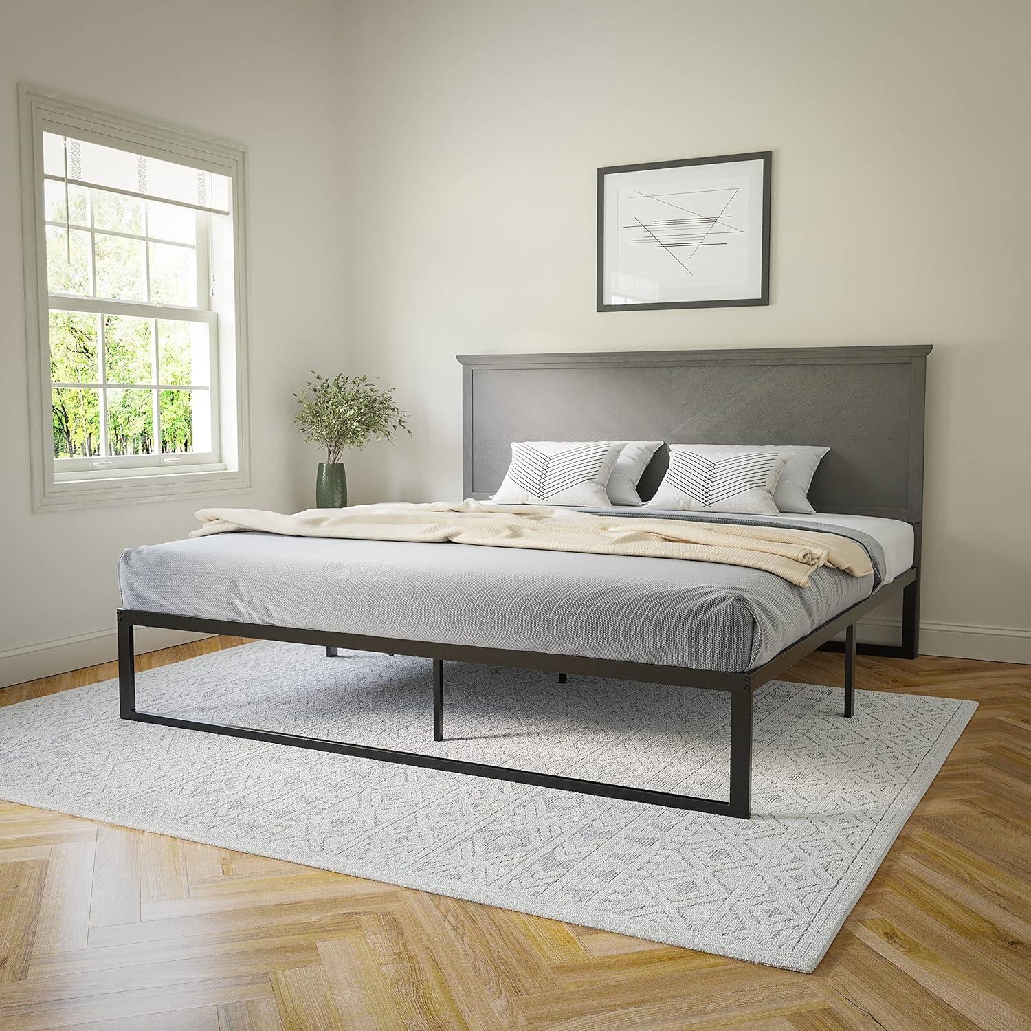imageFlash Furniture Fiona King Size Wooden Headboard Only Herringbone Patterned Adjustable Headboard in Light BrownGray Wash