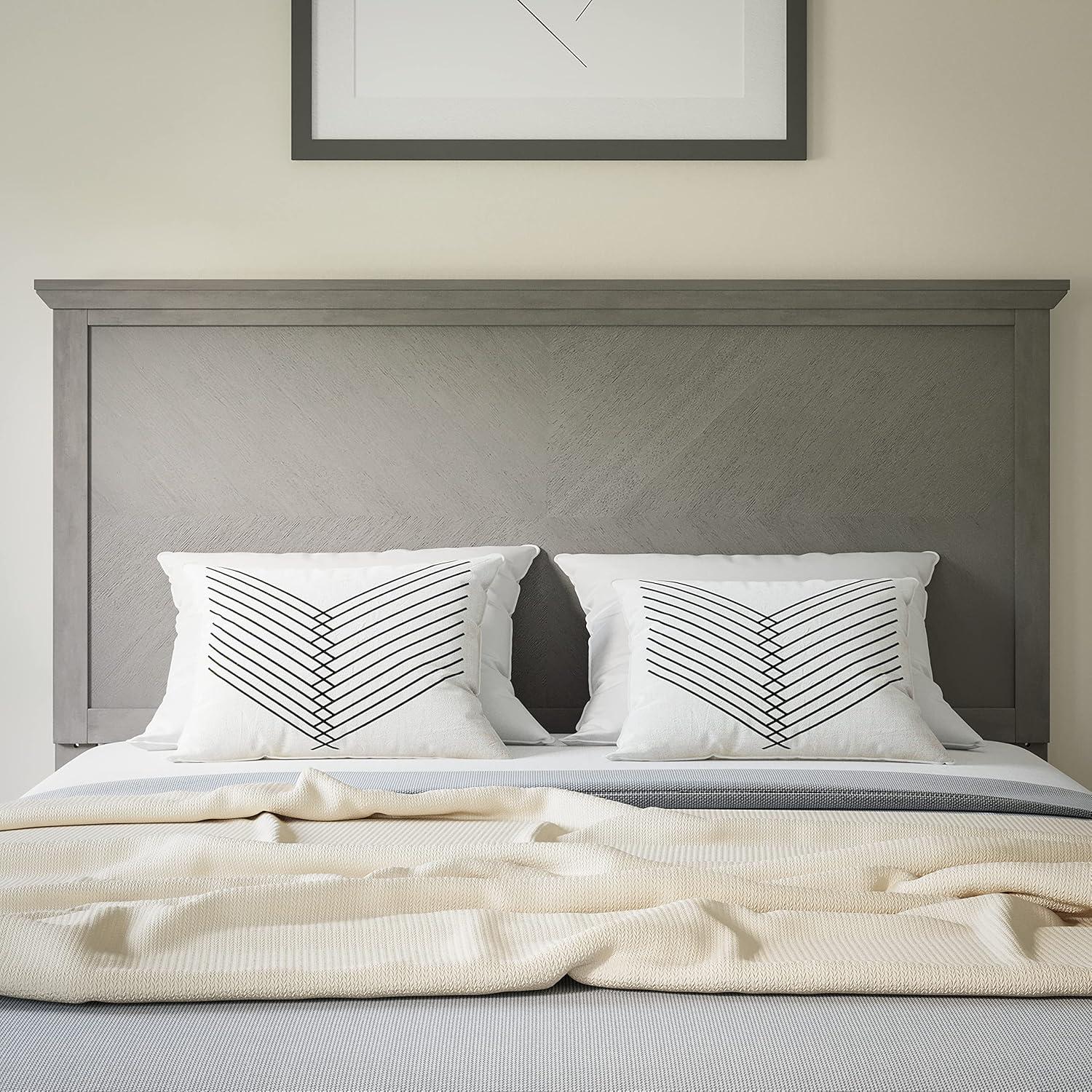 imageFlash Furniture Fiona King Size Wooden Headboard Only Herringbone Patterned Adjustable Headboard in Light BrownGray Wash