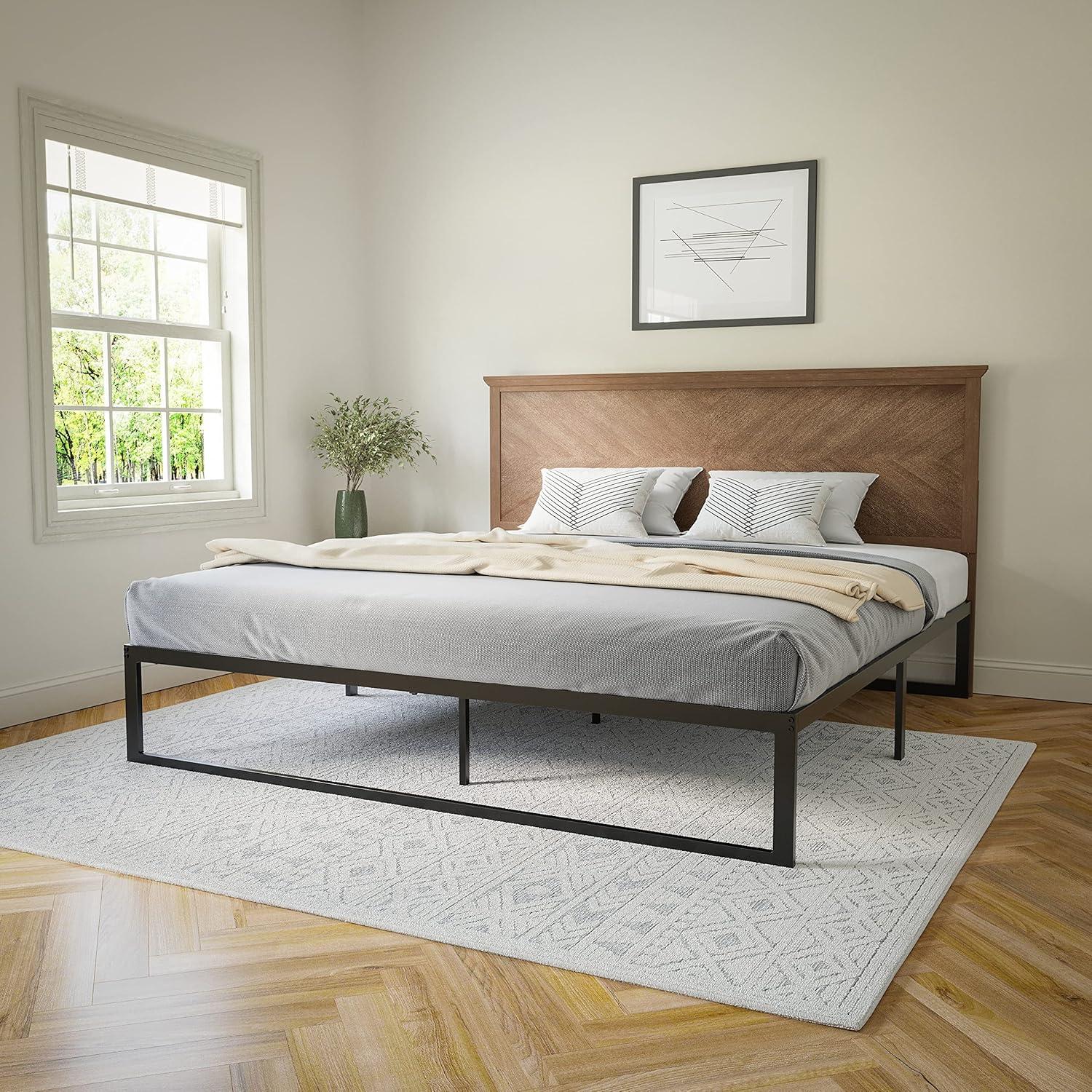 imageFlash Furniture Fiona King Size Wooden Headboard Only Herringbone Patterned Adjustable Headboard in Light BrownLight Brown